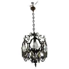 Mid-Century Bronze And Crystal Chandelier Attributed To Maison Baguès  1940s
