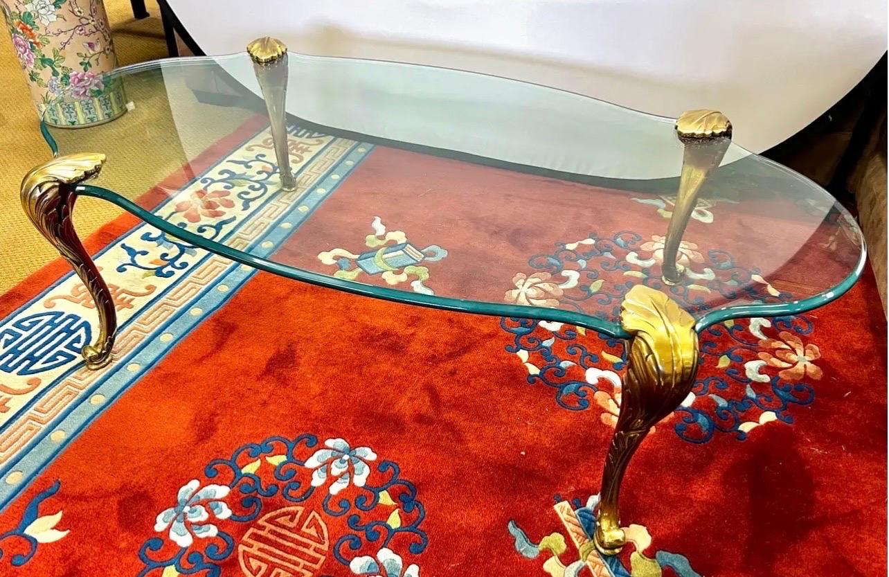 Late 20th Century Mid Century Bronze and Glass Cocktail Coffee Table Attributed to P.E. Guerin For Sale