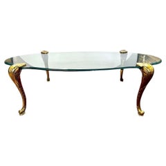 Cocktail-Couchtisch aus Bronze und Glas aus der Mitte des Jahrhunderts, P.E. zugeschrieben. Guerin