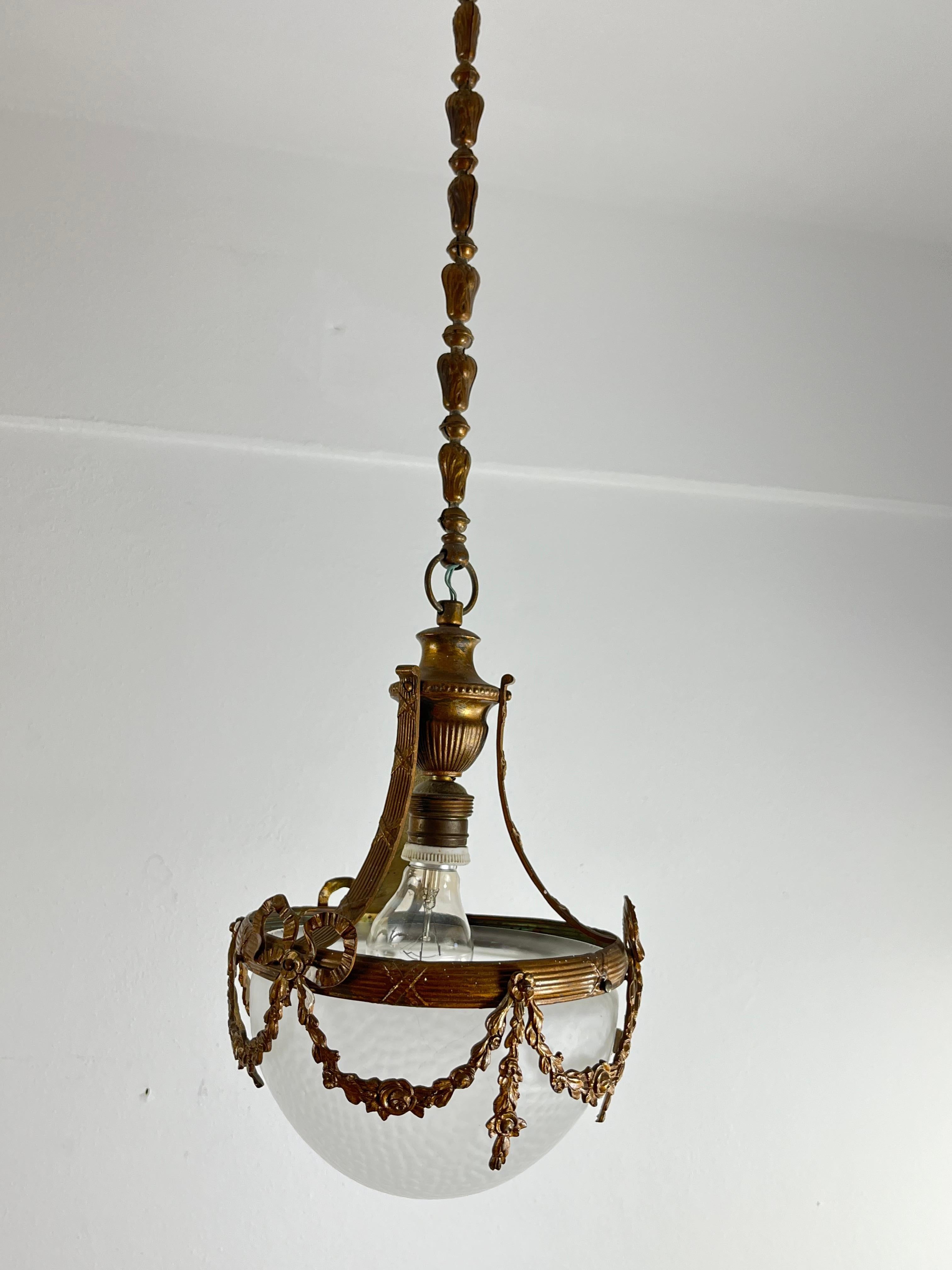 Mid-20th Century Mid-Century Bronze And Glass Empire Style Chandelier 1950s For Sale