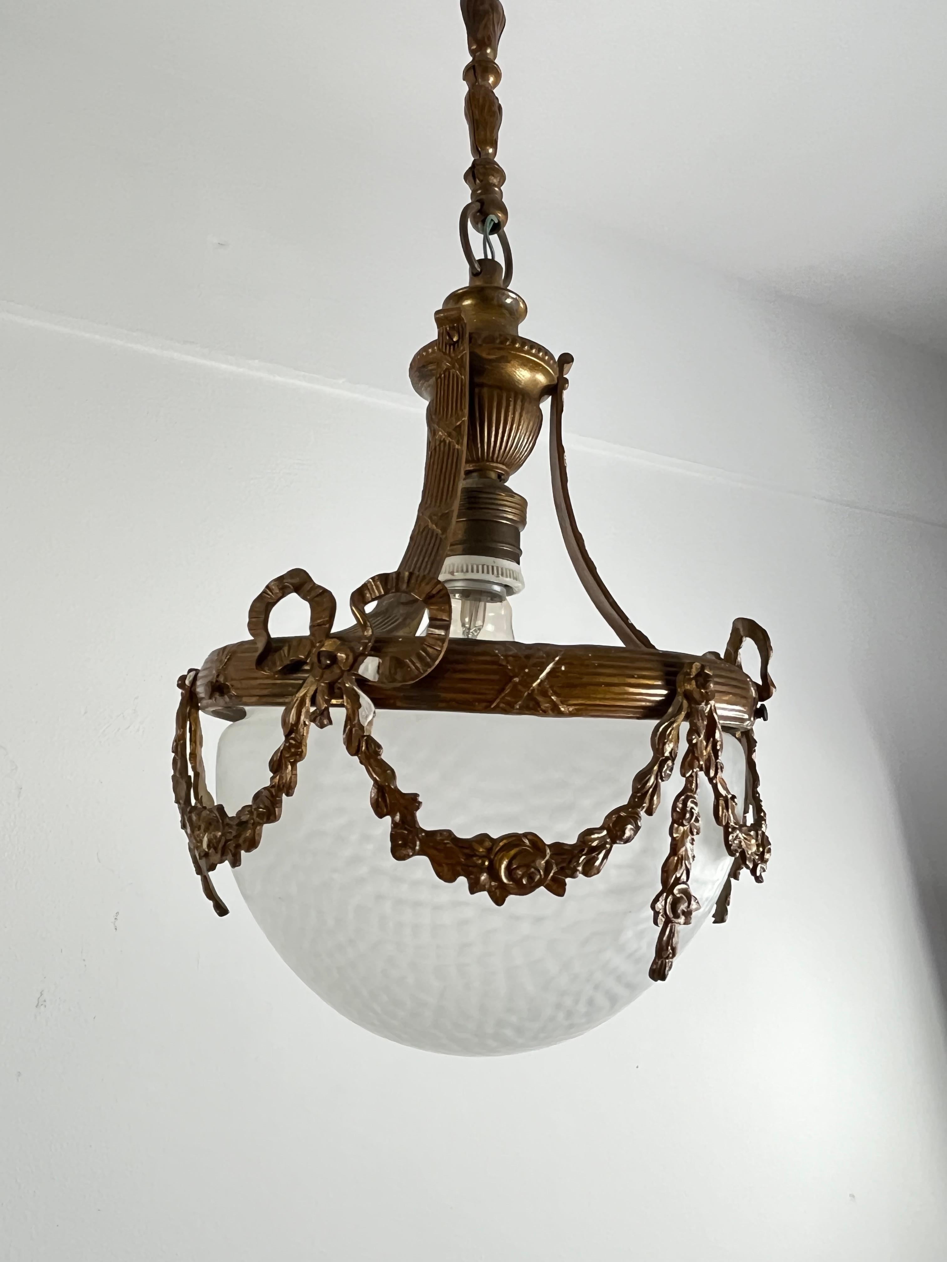 Mid-Century Bronze And Glass Empire Style Chandelier 1950s For Sale 1