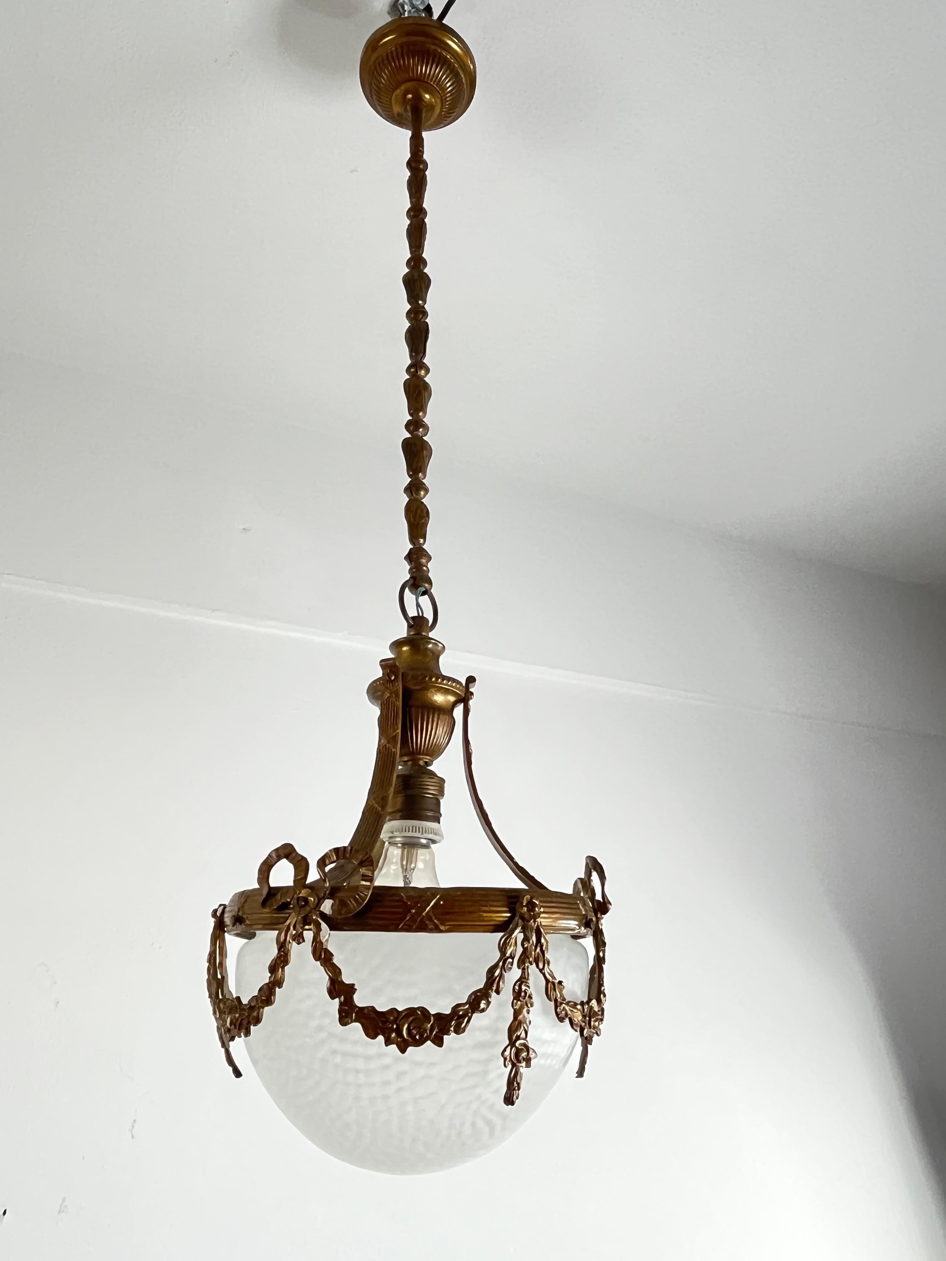 Mid-Century Bronze And Glass Empire Style Chandelier 1950s For Sale 2
