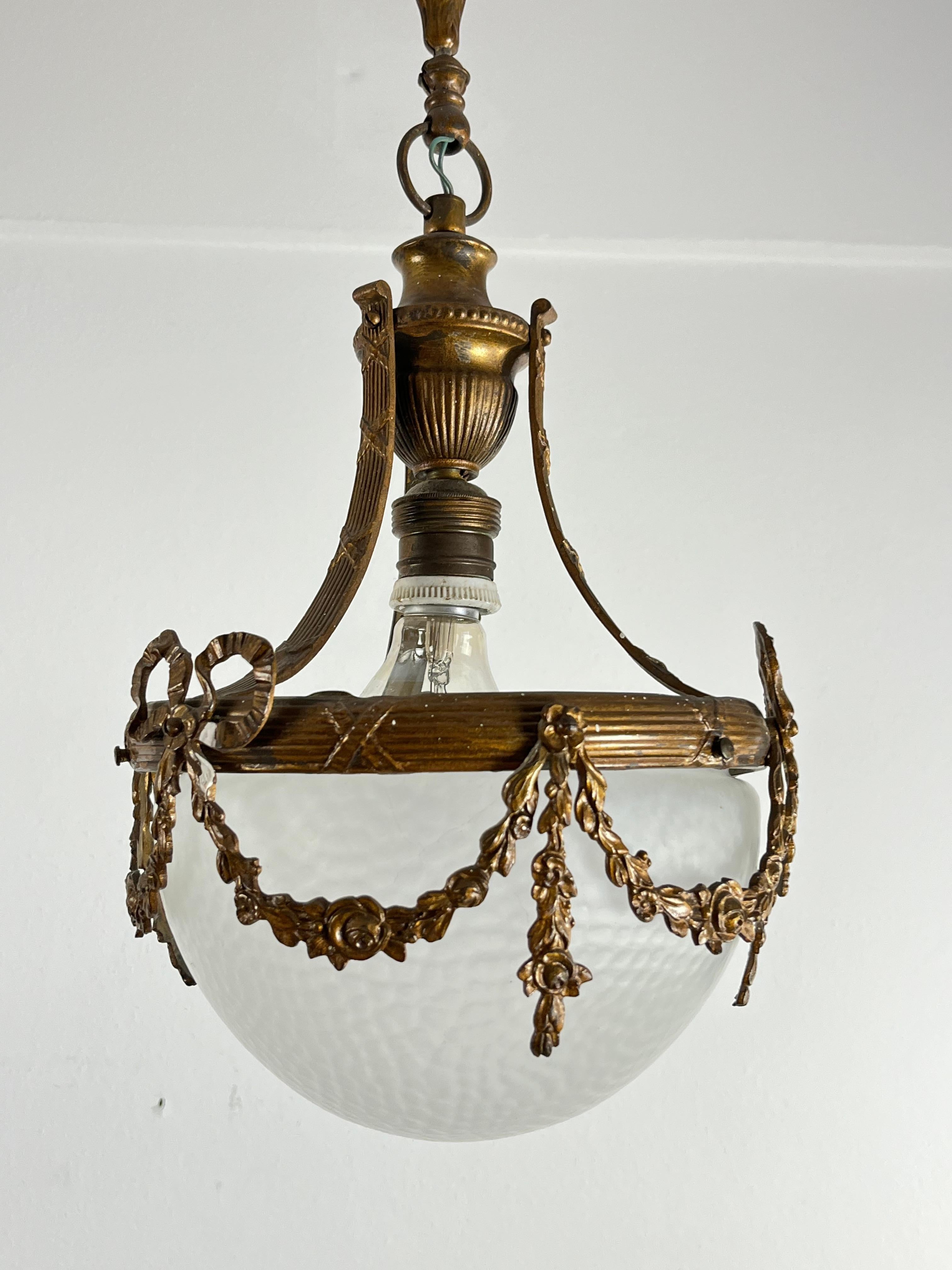 Mid-Century Bronze And Glass Empire Style Chandelier 1950s For Sale 3