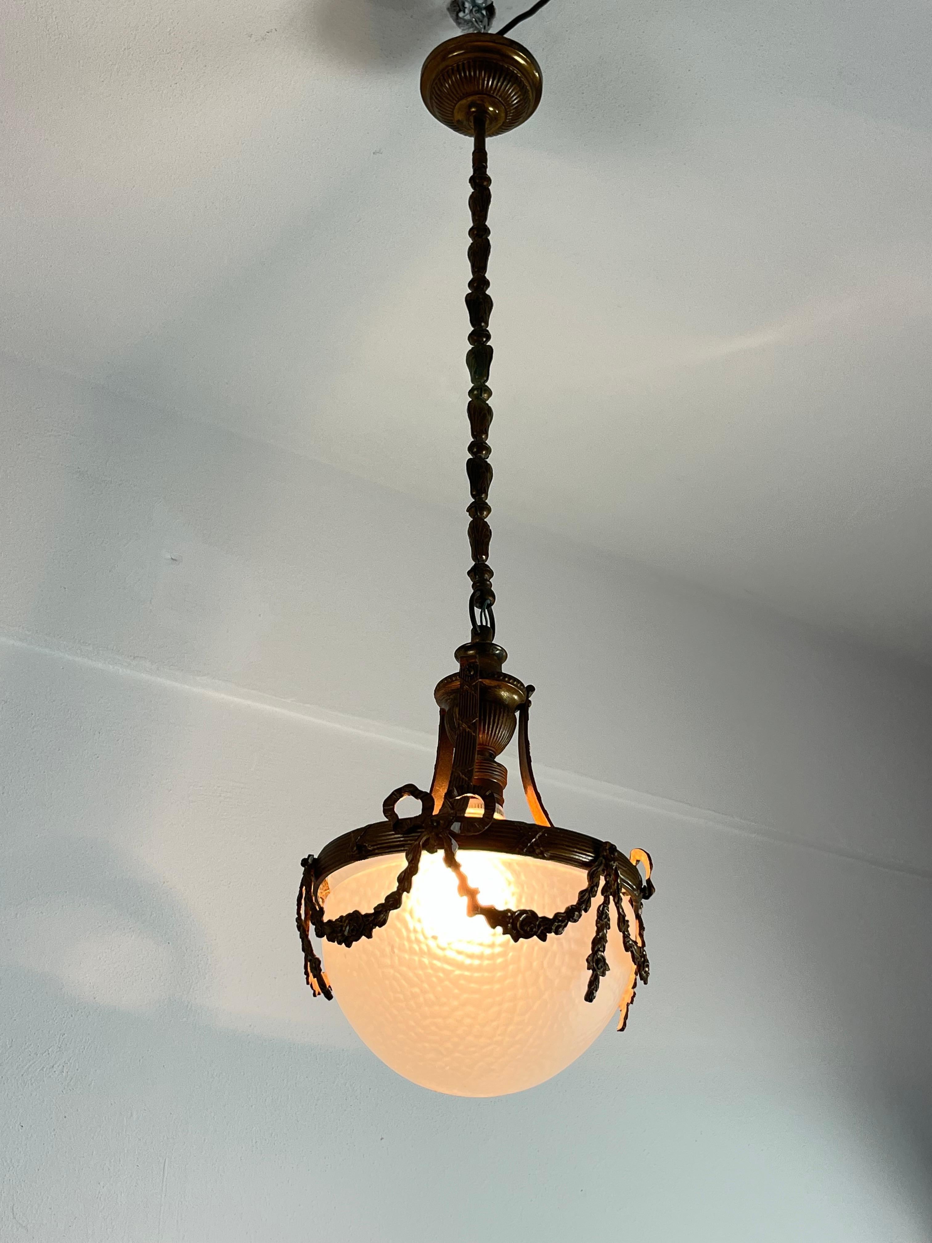 Mid-Century Bronze And Glass Empire Style Chandelier 1950s For Sale 4
