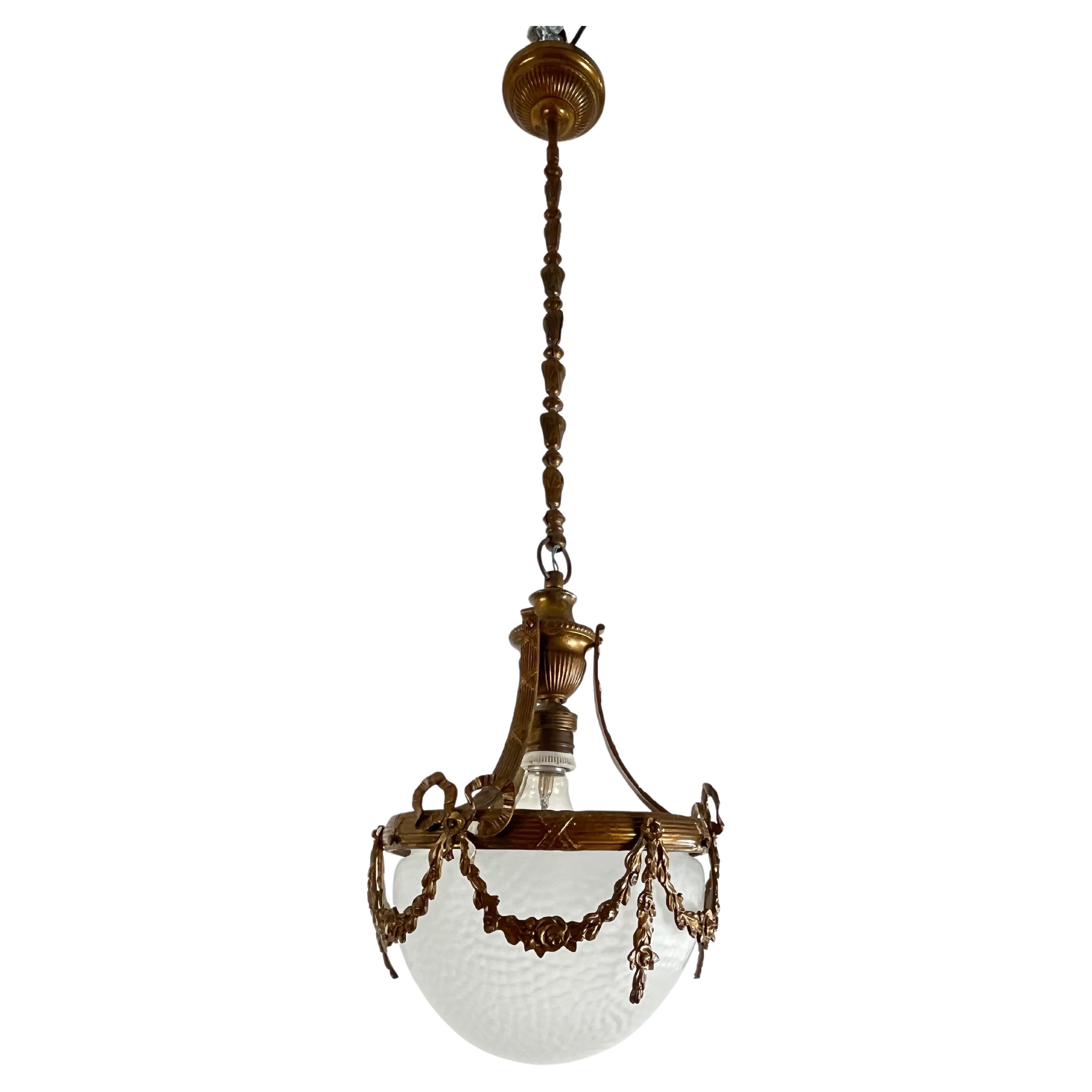 Mid-Century Bronze And Glass Empire Style Chandelier 1950s For Sale