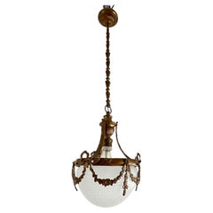 Mid-Century Bronze And Glass Empire Style Chandelier 1950s