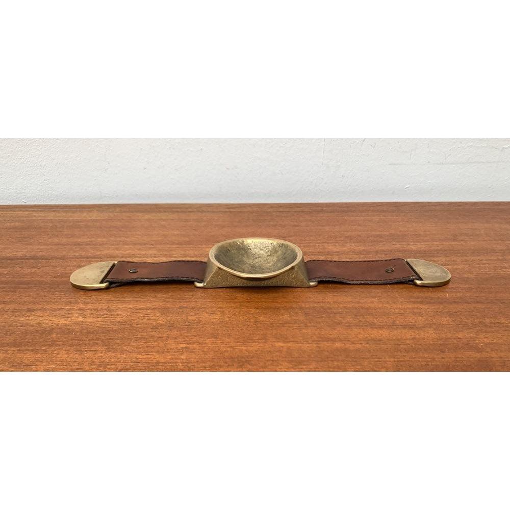 20th Century Mid-Century Bronze and Leather Armrest Bowl or Ashtray, 1960s For Sale