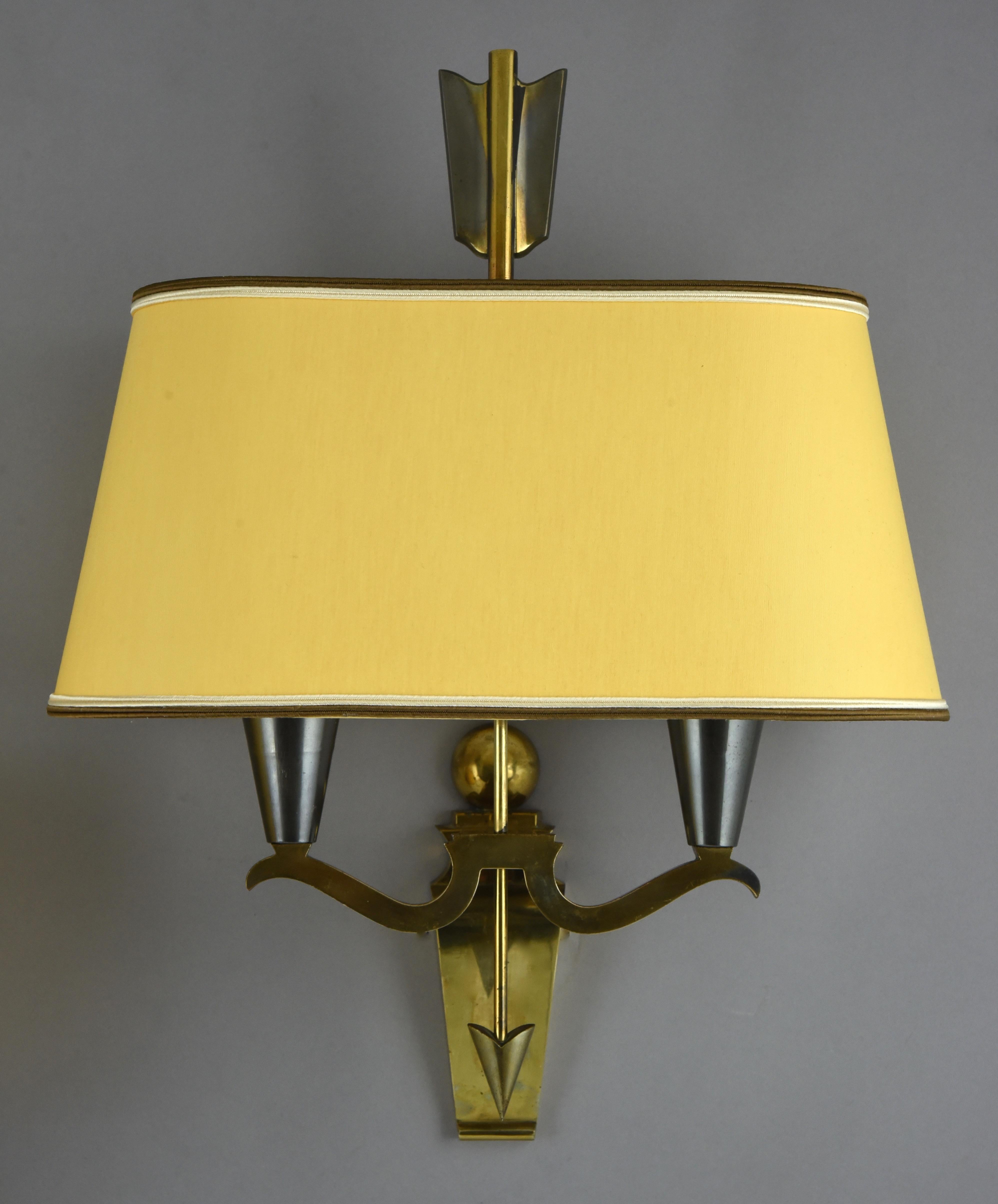 Midcentury Bronze Arrow Sconces in the Style of Maison Jansen 1960 France In Good Condition In Antwerp, BE
