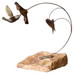 Vintage Mid Century Bronze Bijan Hummingbird Sculpture on Stone