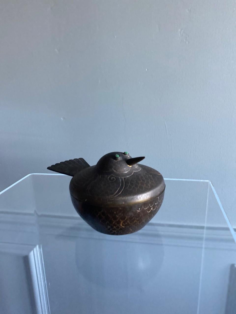 Cast Midcentury Bronze Bird/Avian Incense Vessel, 'Japan'
