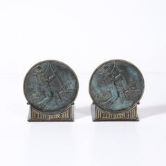 Mid-Century Bronze Bookends of Stone Workers w/ Hebrew Scripture by Peel Bell