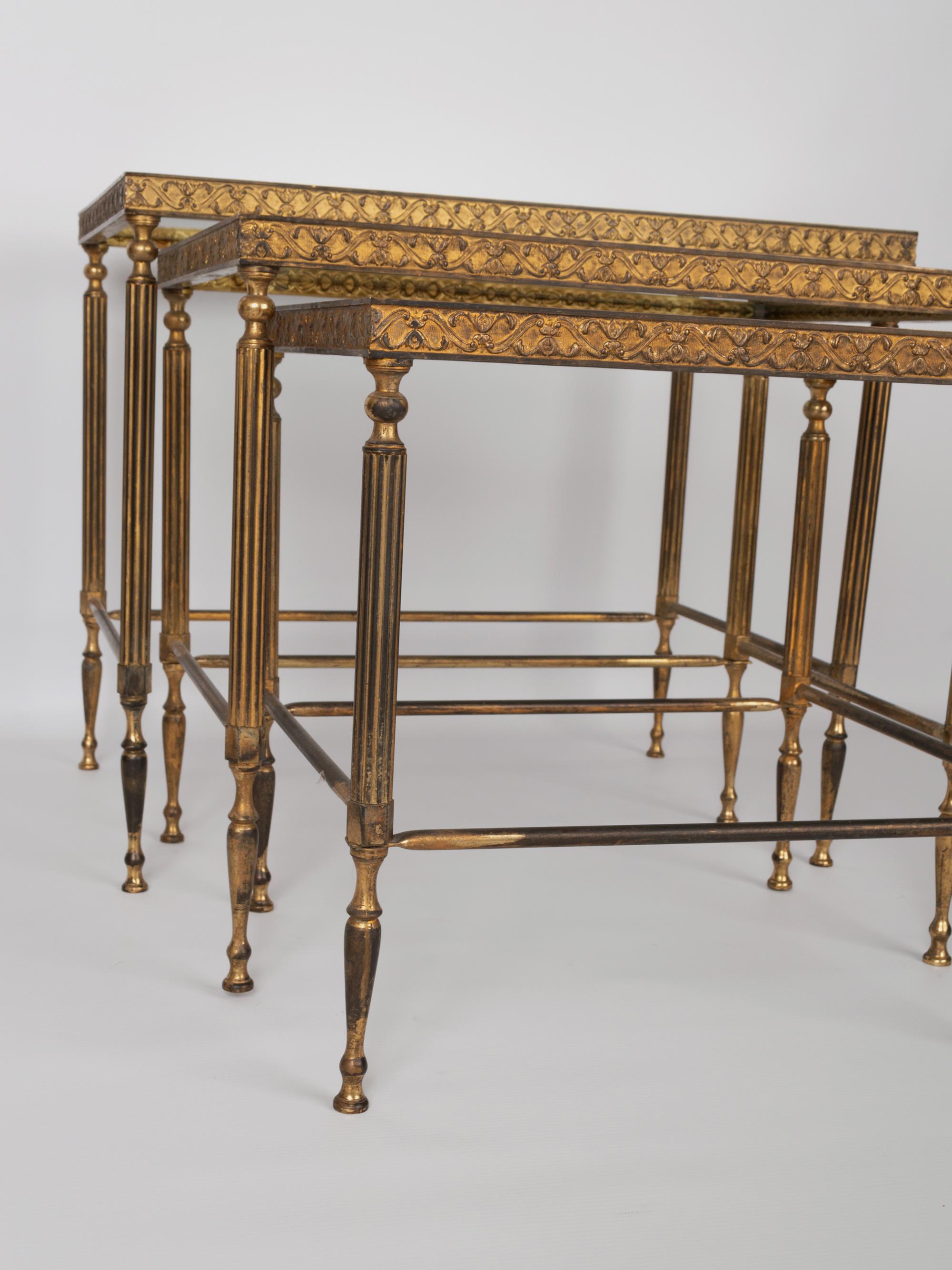 Midcentury Bronze Brass and Glass Nesting Tables by Maison Baguès, France In Good Condition In London, GB