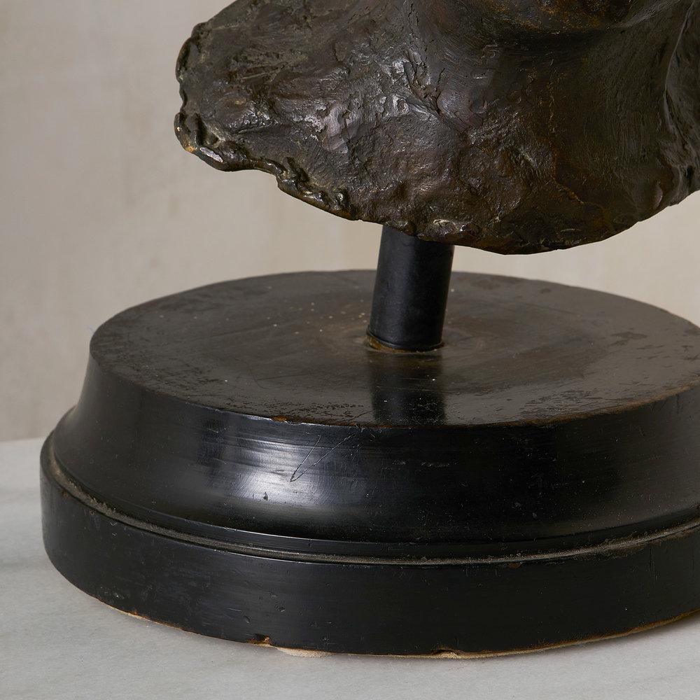 Mid-20th Century Midcentury Bronze Bust of Male on Wooden Base, Signed by Artist and Stamped