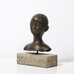 Mid-Century Bronze Bust Sculpture on Stone & Concrete Base signed Khalil Gibran