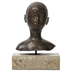 Mid-Century Bronze Bust Sculpture on Stone & Concrete Base signed Khalil Gibran