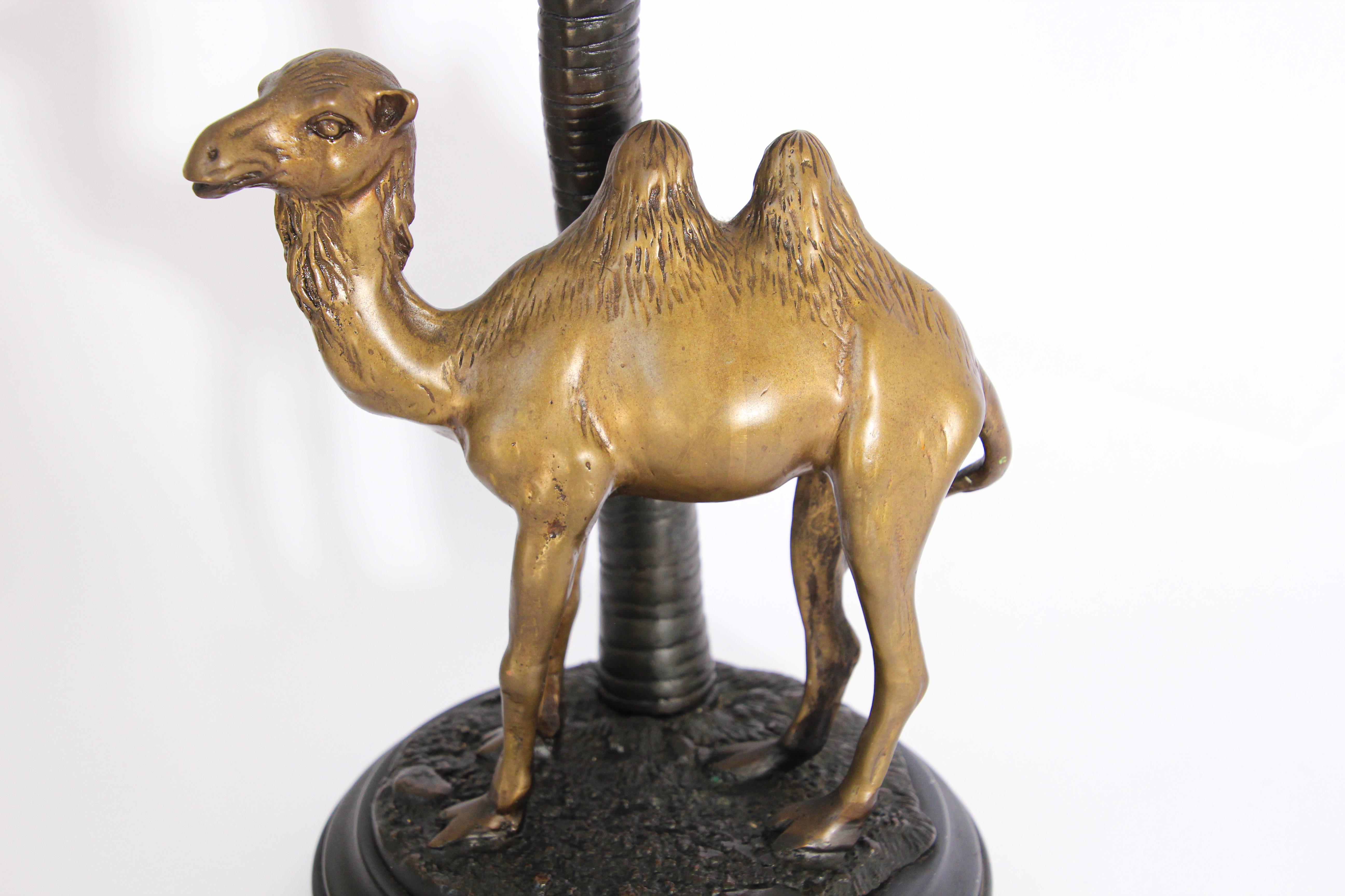20th Century Midcentury Bronze Camel Orientalist Camel Under a Palm Tree