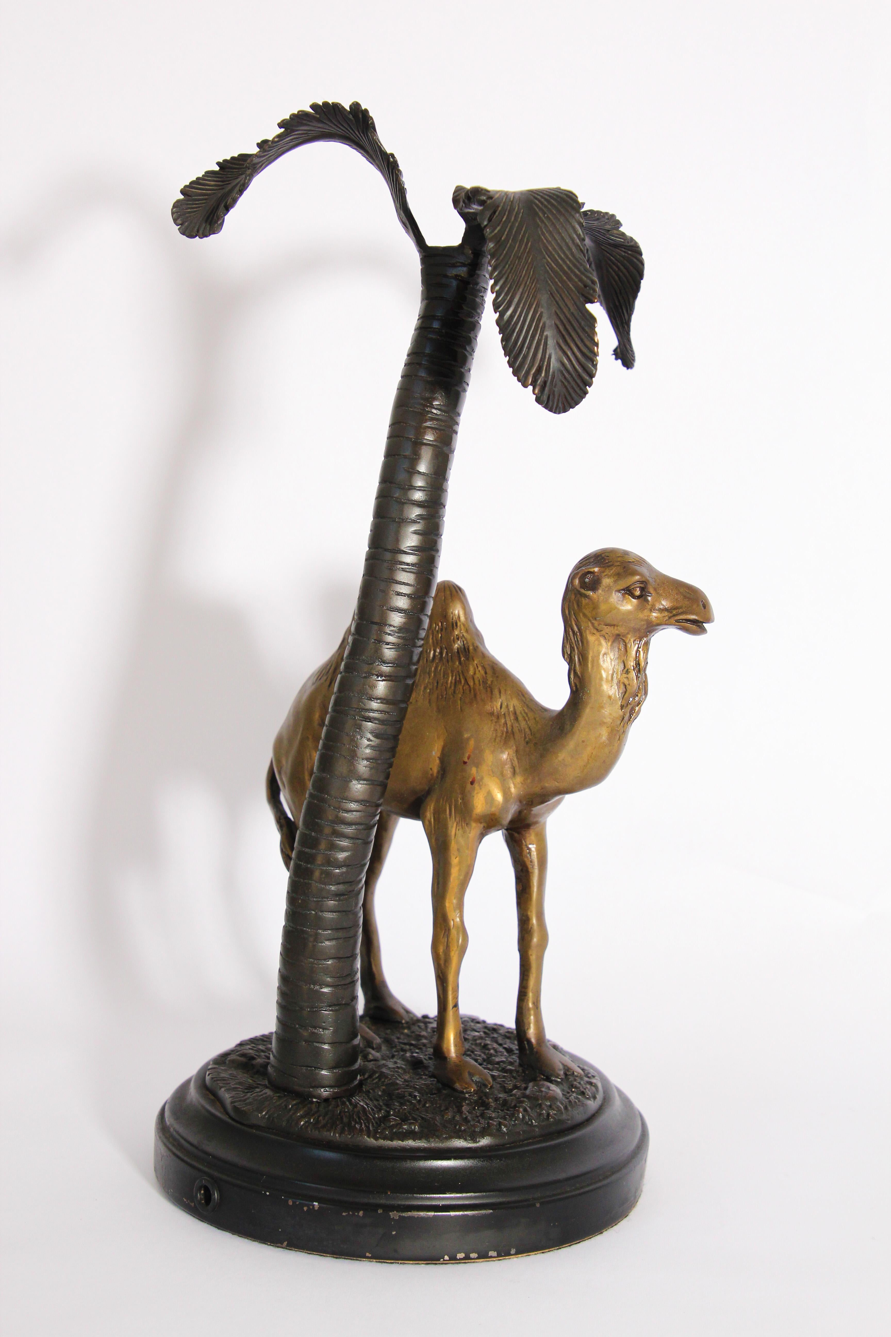 Moorish Midcentury Bronze Camel Orientalist Camel Under a Palm Tree