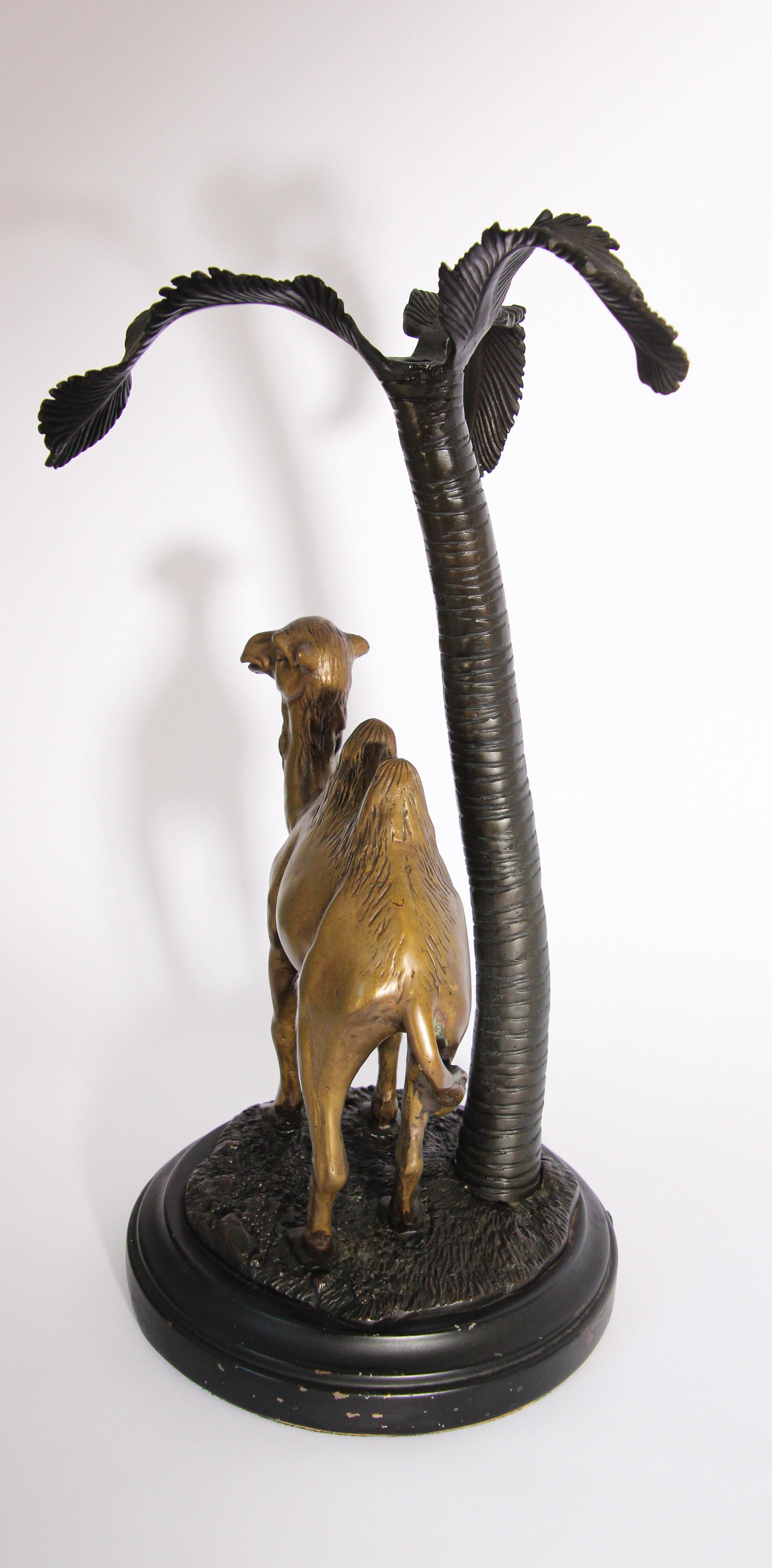 Cast Midcentury Bronze Camel Orientalist Camel Under a Palm Tree