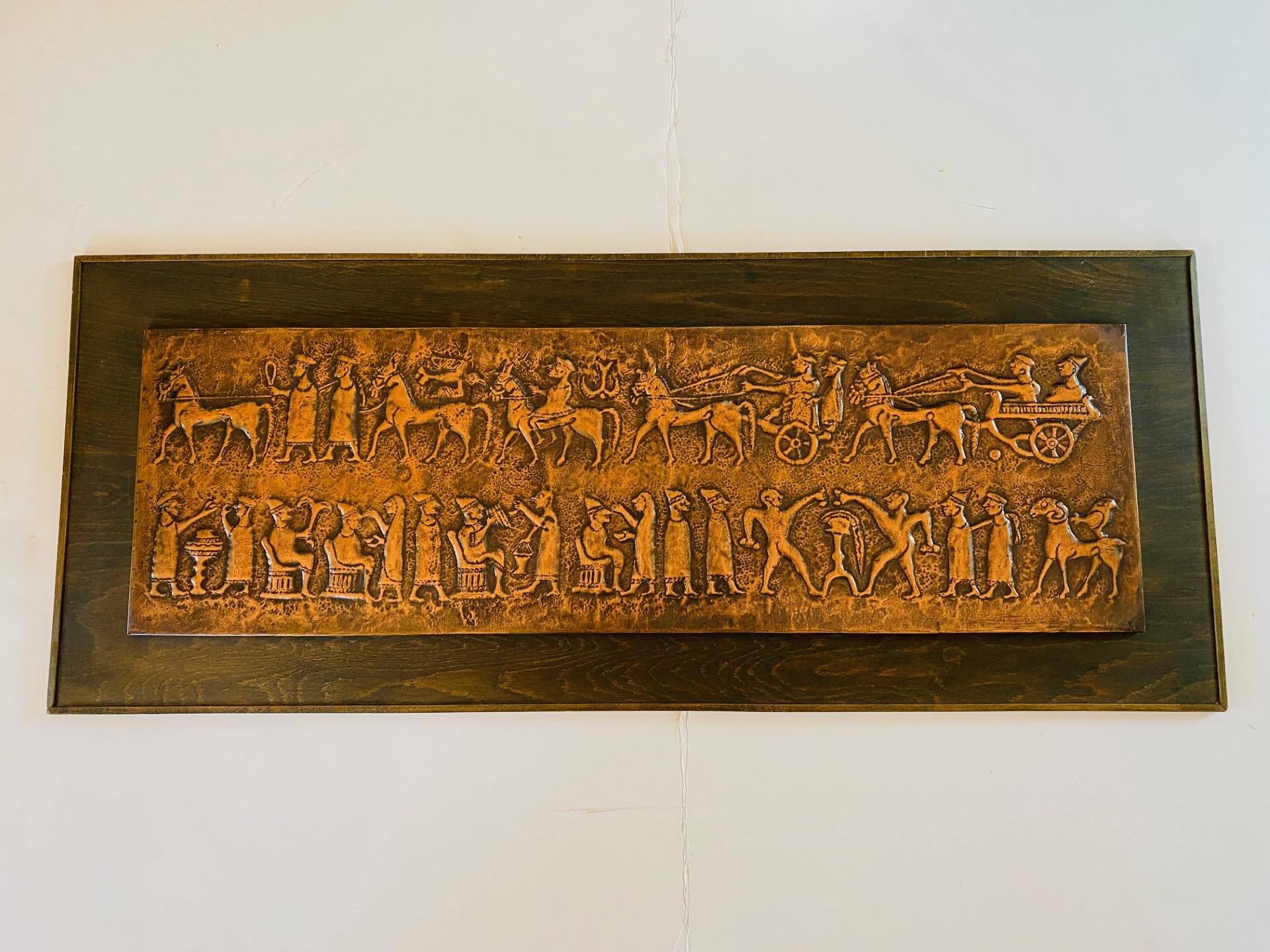 Incredible Mid Century bronze representation casing scene of the Balawat gate, which hails from Balawat (also known as Imgur-Enlil) in northern Mesopotamia, Iraq, and dates back to the Neo-Assyrian Period during the reign of King Shalmaneser III