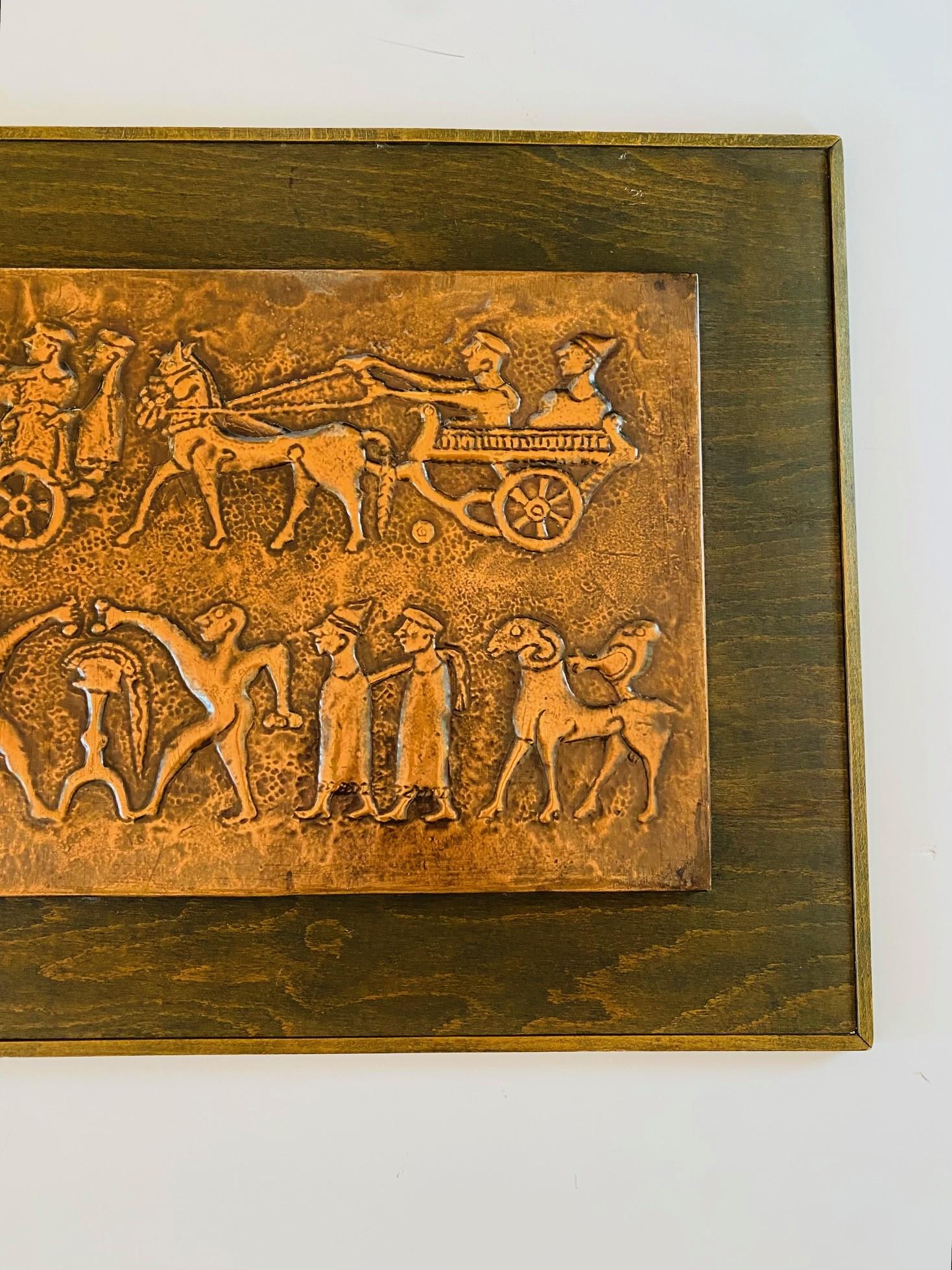 Hand-Crafted Mid Century Bronze Casing Embossed Bataille Scene  For Sale