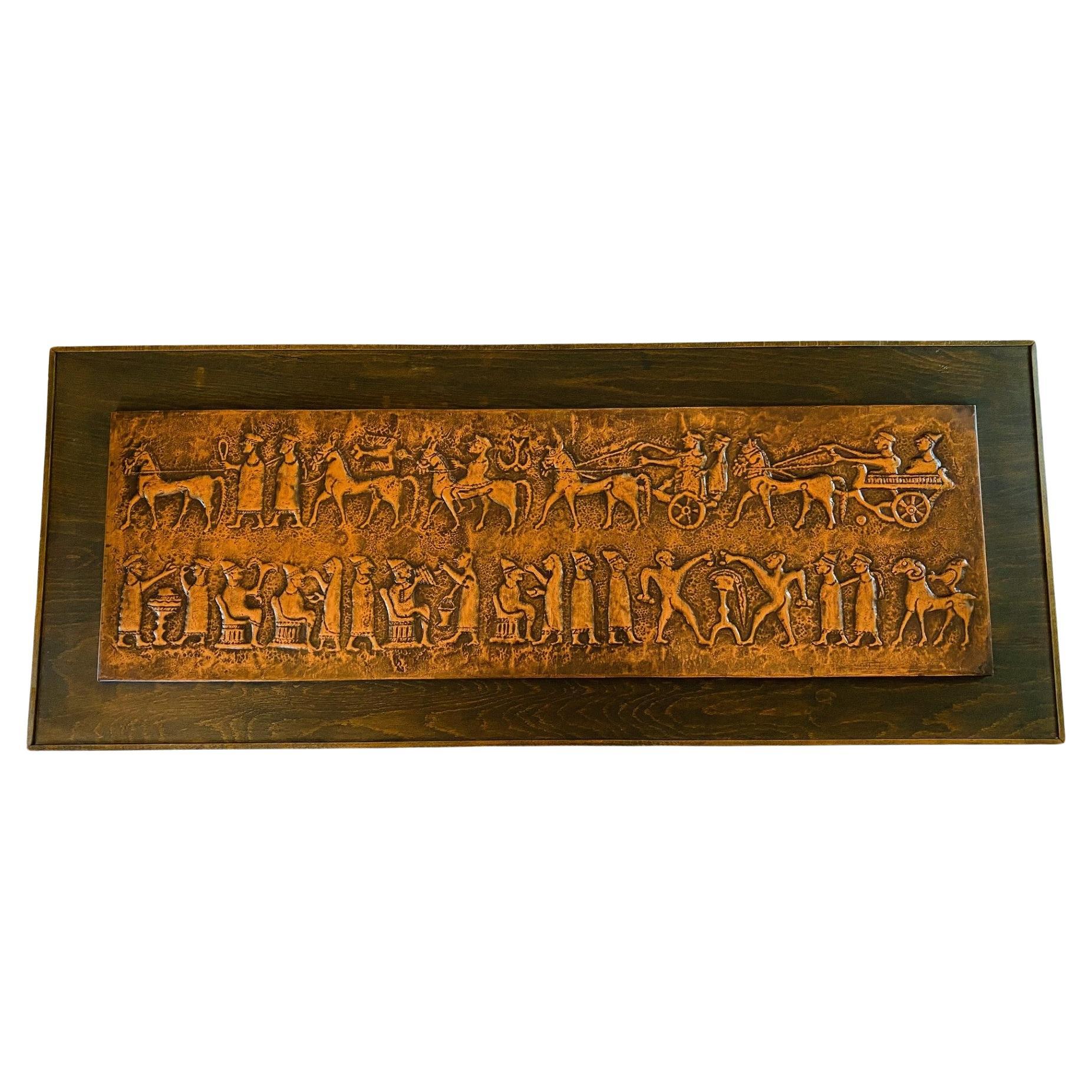 Mid Century Bronze Casing Embossed Bataille Scene  For Sale