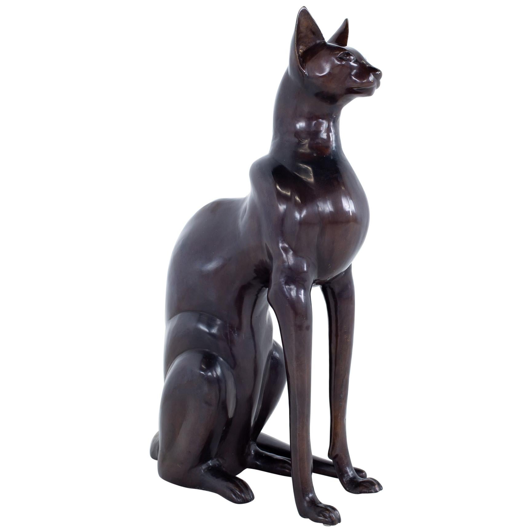 Mid Century Bronze Cat Sculpture