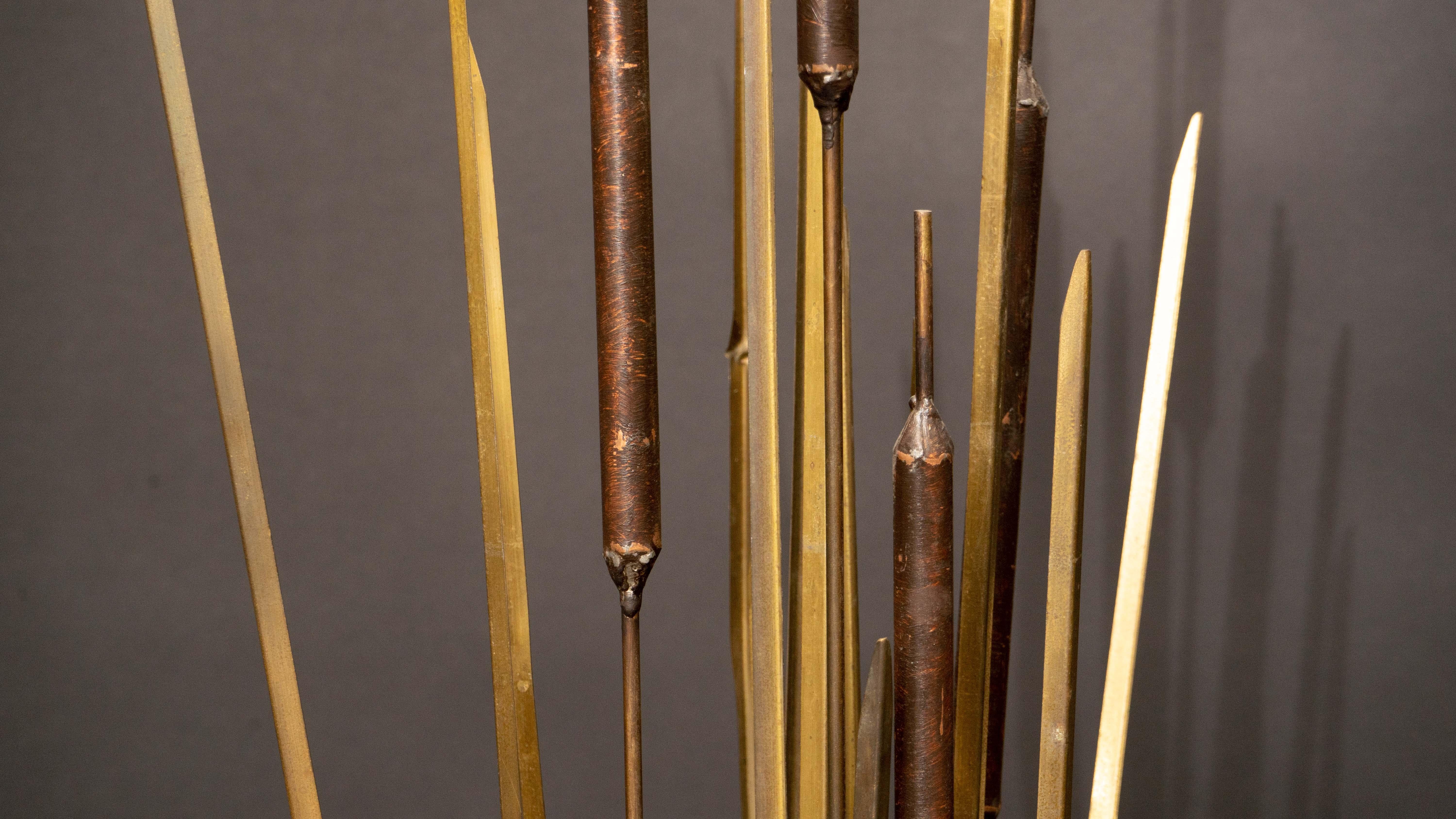 Mid-Century Modern Mid-Century Bronze Cattail Sculpture Mounted on a Marble/Wood Base