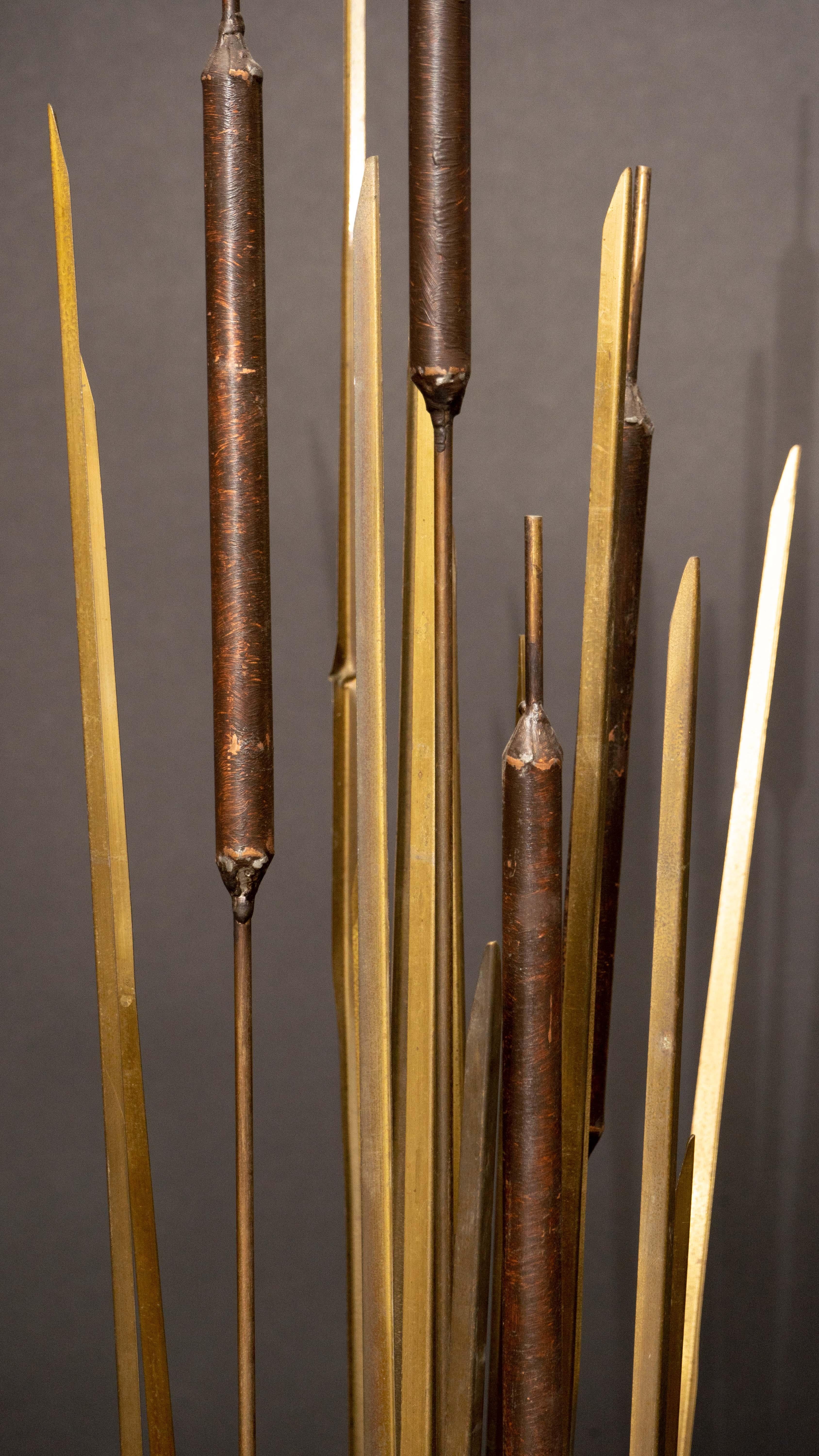 American Mid-Century Bronze Cattail Sculpture Mounted on a Marble/Wood Base
