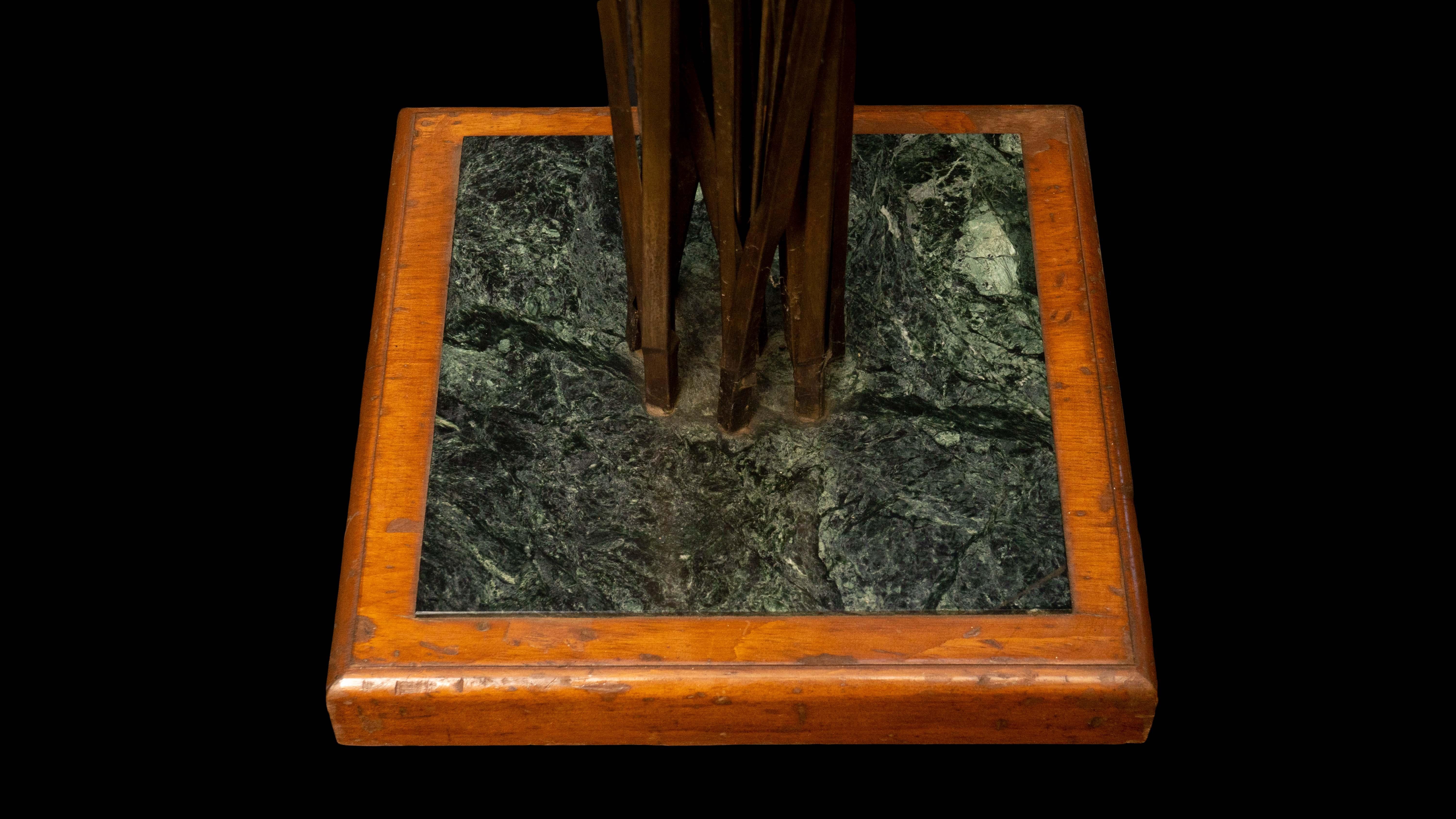 Mid-Century Bronze Cattail Sculpture Mounted on a Marble/Wood Base In Excellent Condition In New York, NY