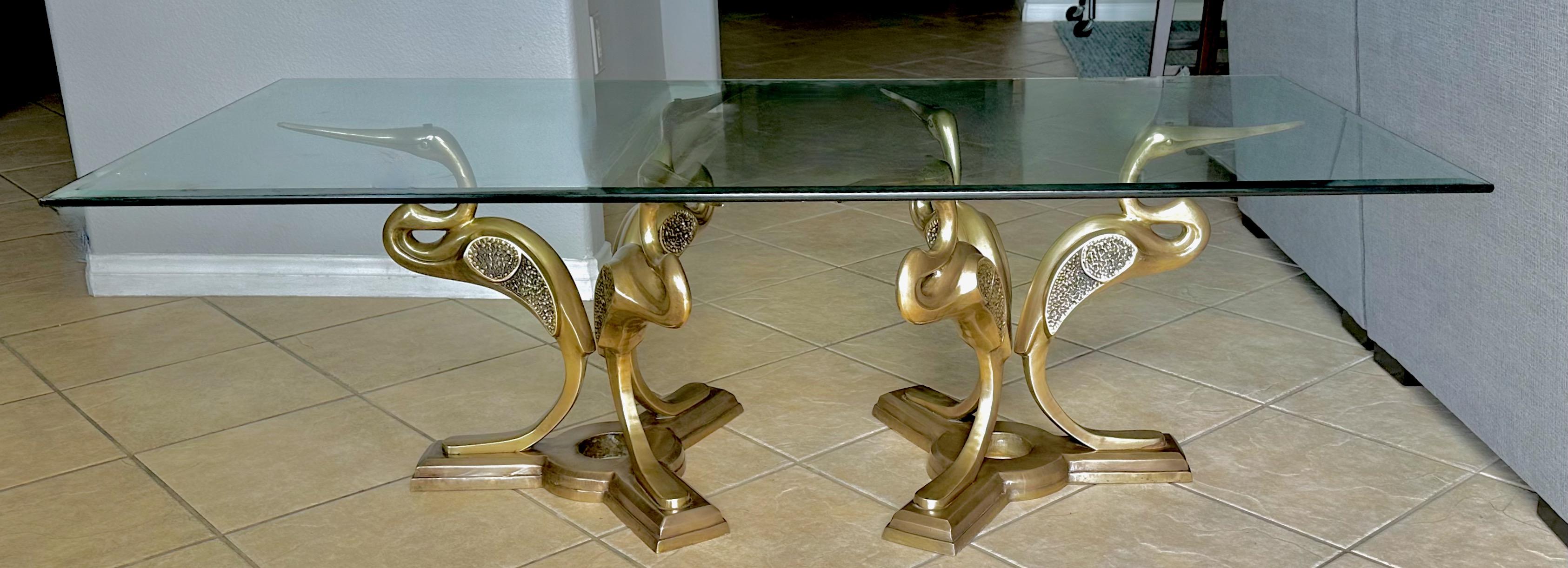 Mid Century Bronze Crane Heron Cocktail Coffee Table For Sale 15
