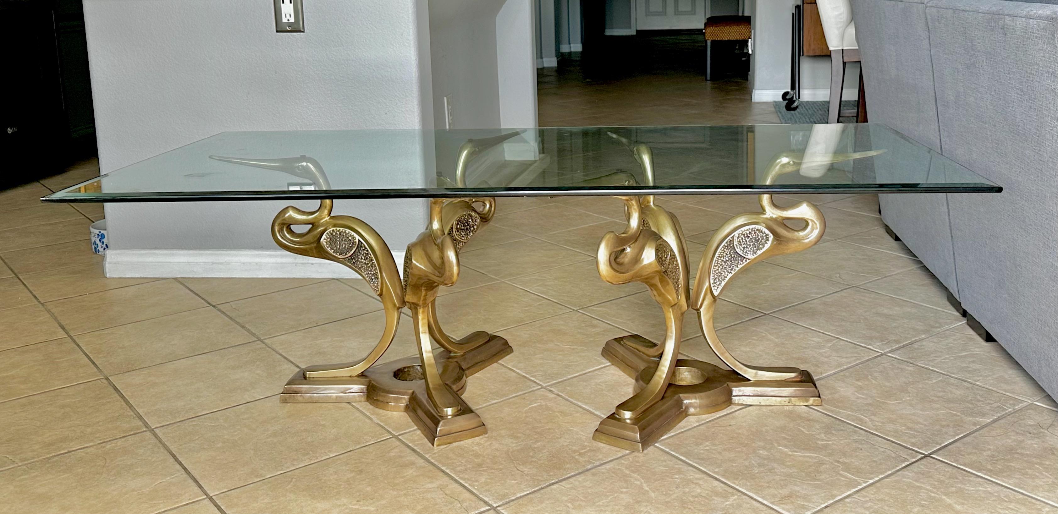 Austrian Mid Century Bronze Crane Heron Cocktail Coffee Table For Sale
