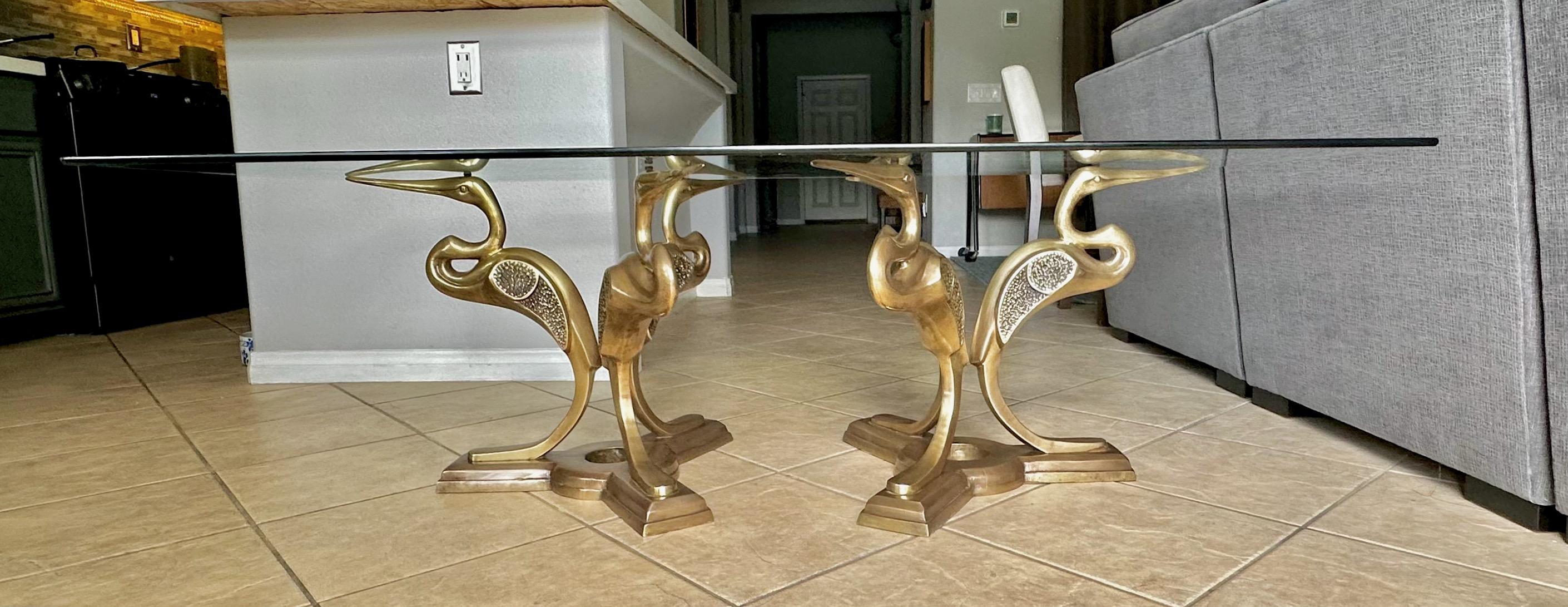 Mid Century Bronze Crane Heron Cocktail Coffee Table For Sale 1