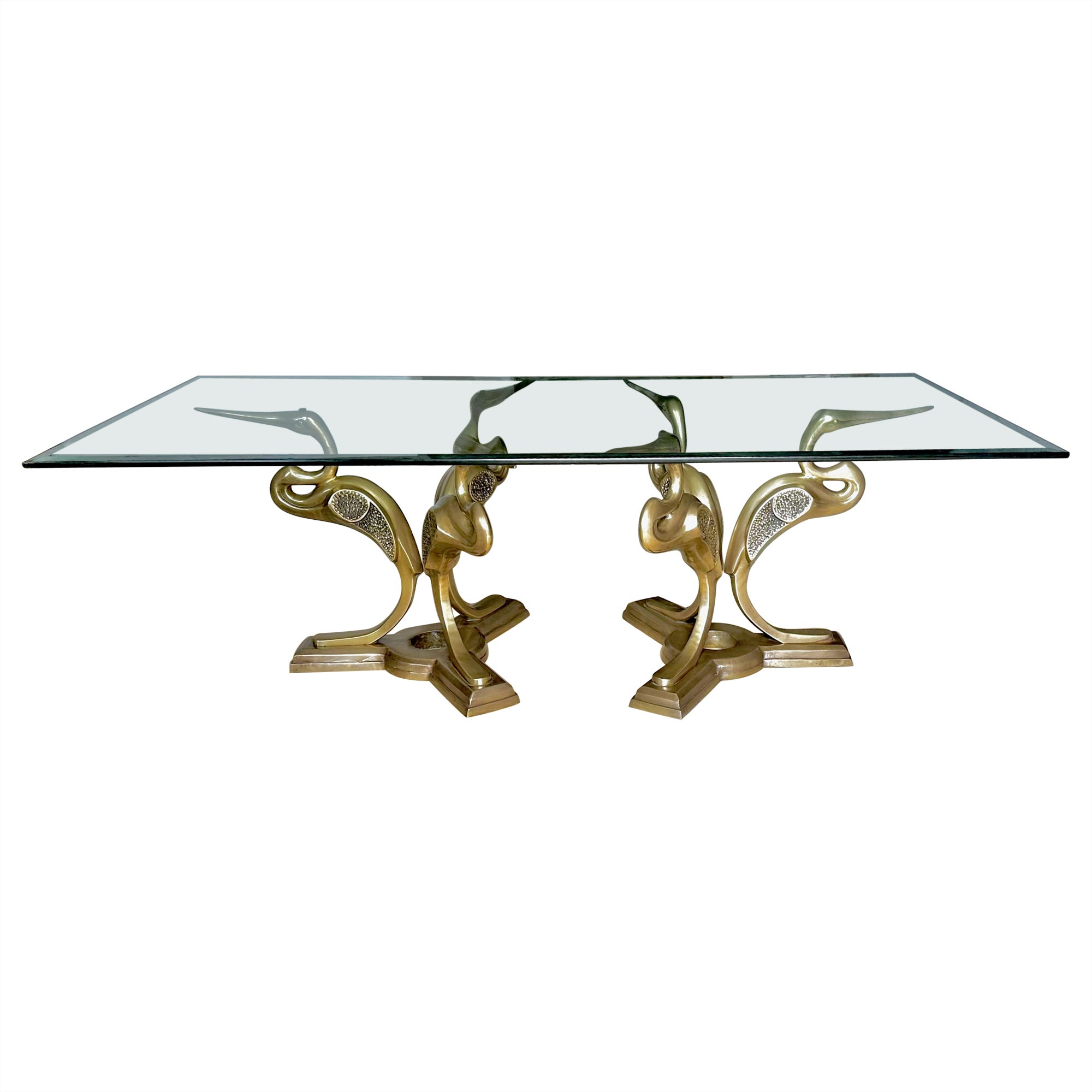 Mid Century Bronze Crane Heron Cocktail Coffee Table