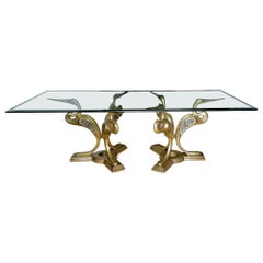 Mid Century Bronze Crane Heron Cocktail Coffee Table