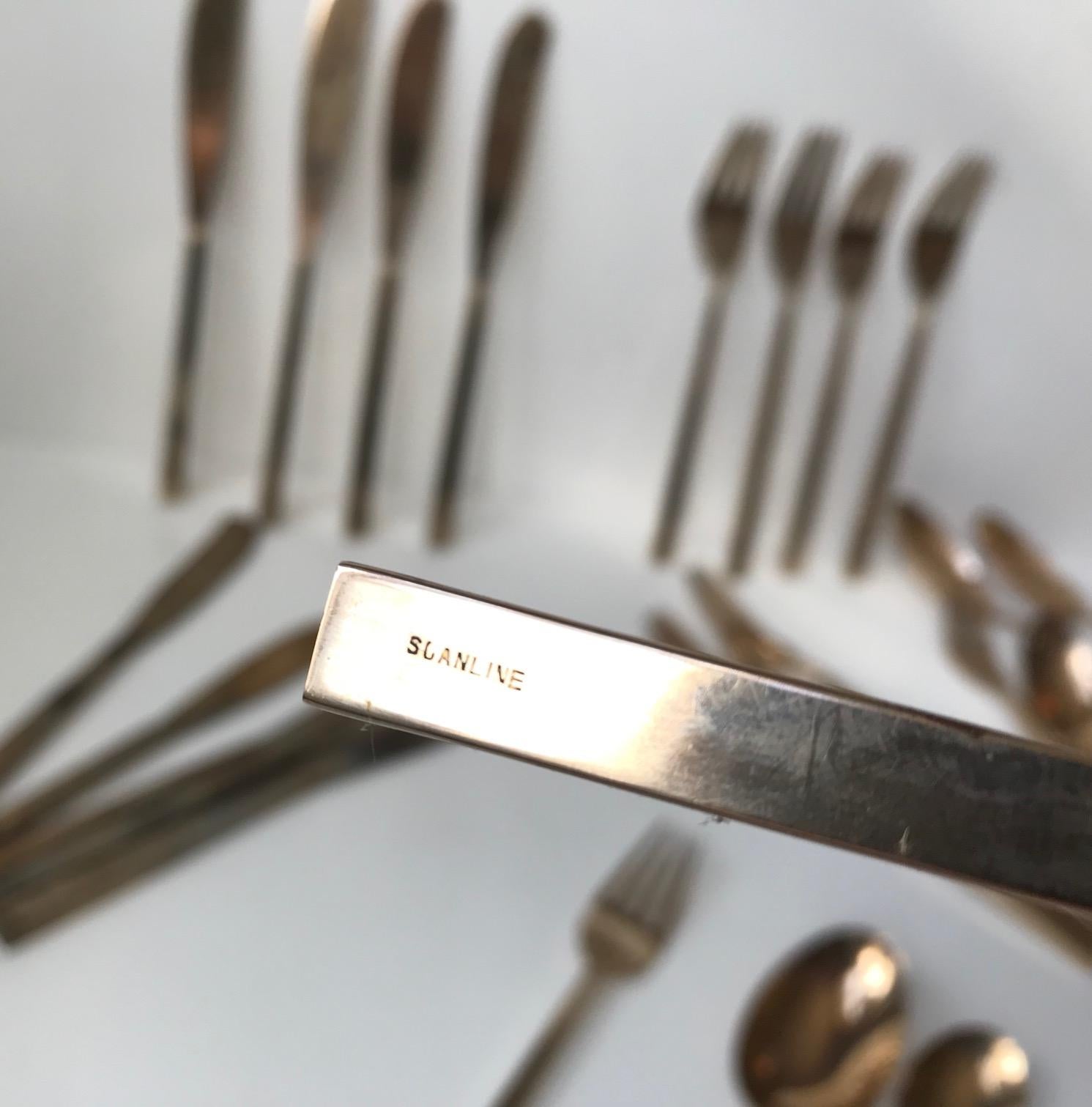 Mid-20th Century Midcentury Bronze Cutlery by Prince Sigvard Bernadotte, Scanline 1950s, 32 Pcs