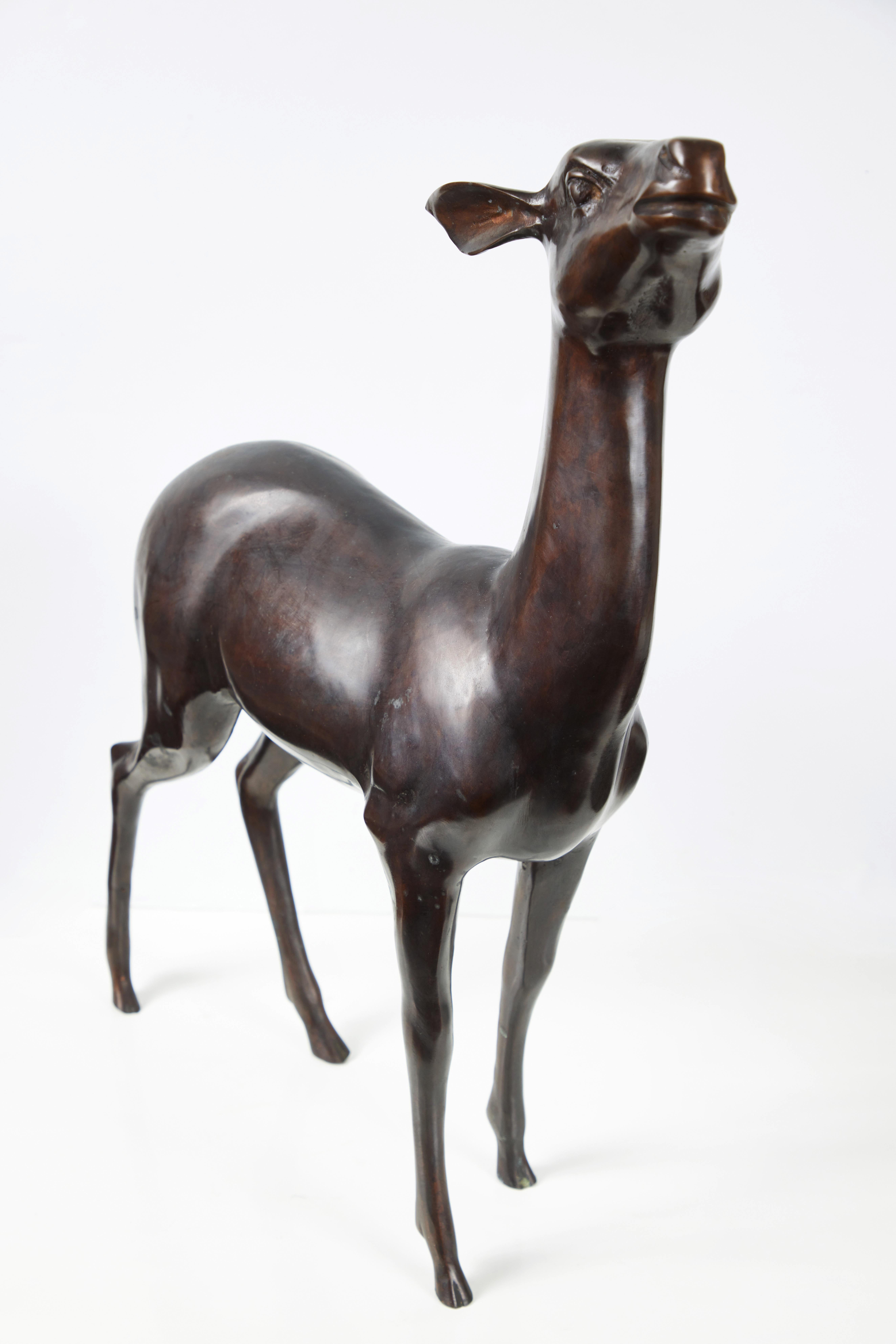 Charming, decorative bronze deer sculpture. Late 1970's, early 1980's.