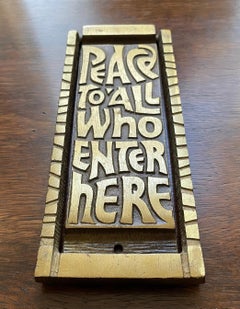 Mid Century Bronze Door Knocker "Peace To All Who Enter Here", 1960's