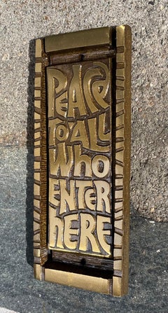 Mid Century Bronze Door Knocker "Peace To All Who Enter Here", 1960's