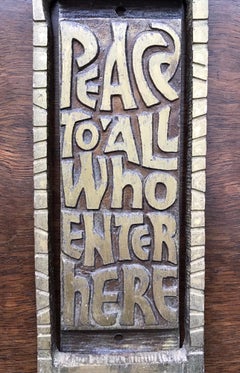 Mid Century Bronze Door Knocker "Peace to All Who Enter Here", 1969