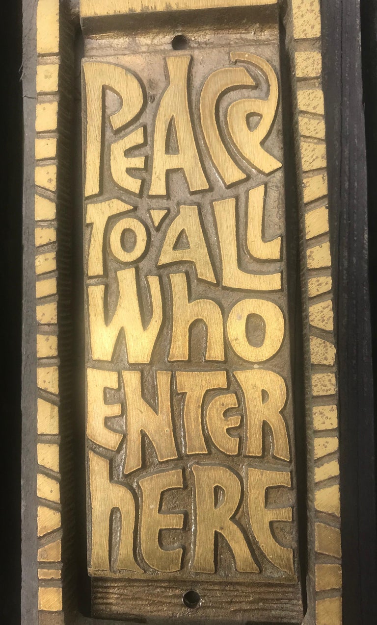 Midcentury Bronze Door Knocker Peace To All Who Enter Here 1969