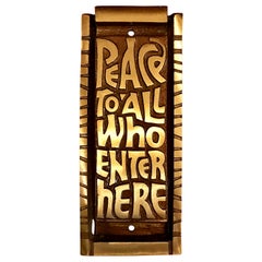 Retro Midcentury Bronze Door Knocker "Peace to All Who Enter Here", 1969