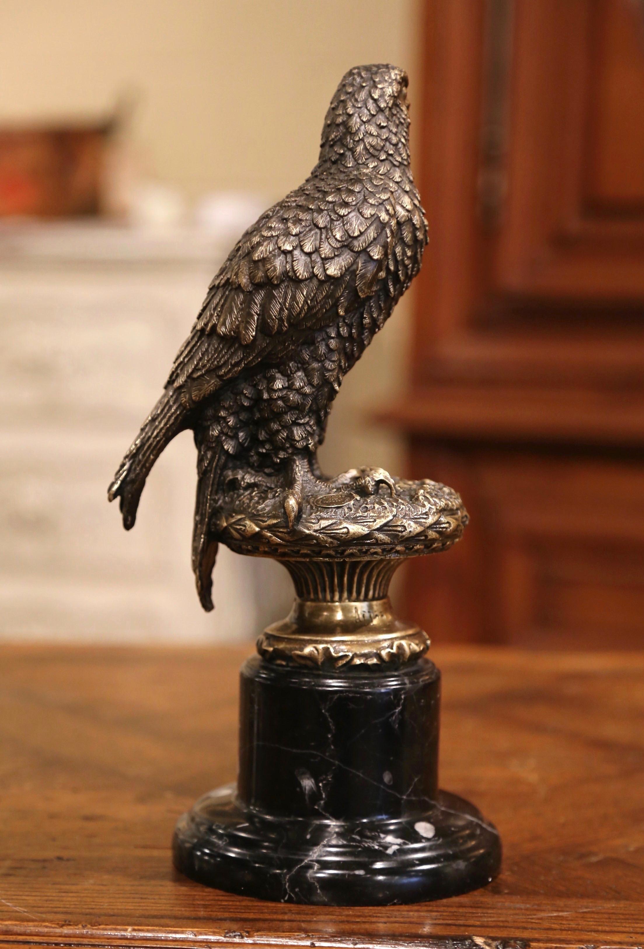 Hand-Crafted Midcentury Bronze Eagle Sculpture on Marble Base Signed Archibald Thorburn
