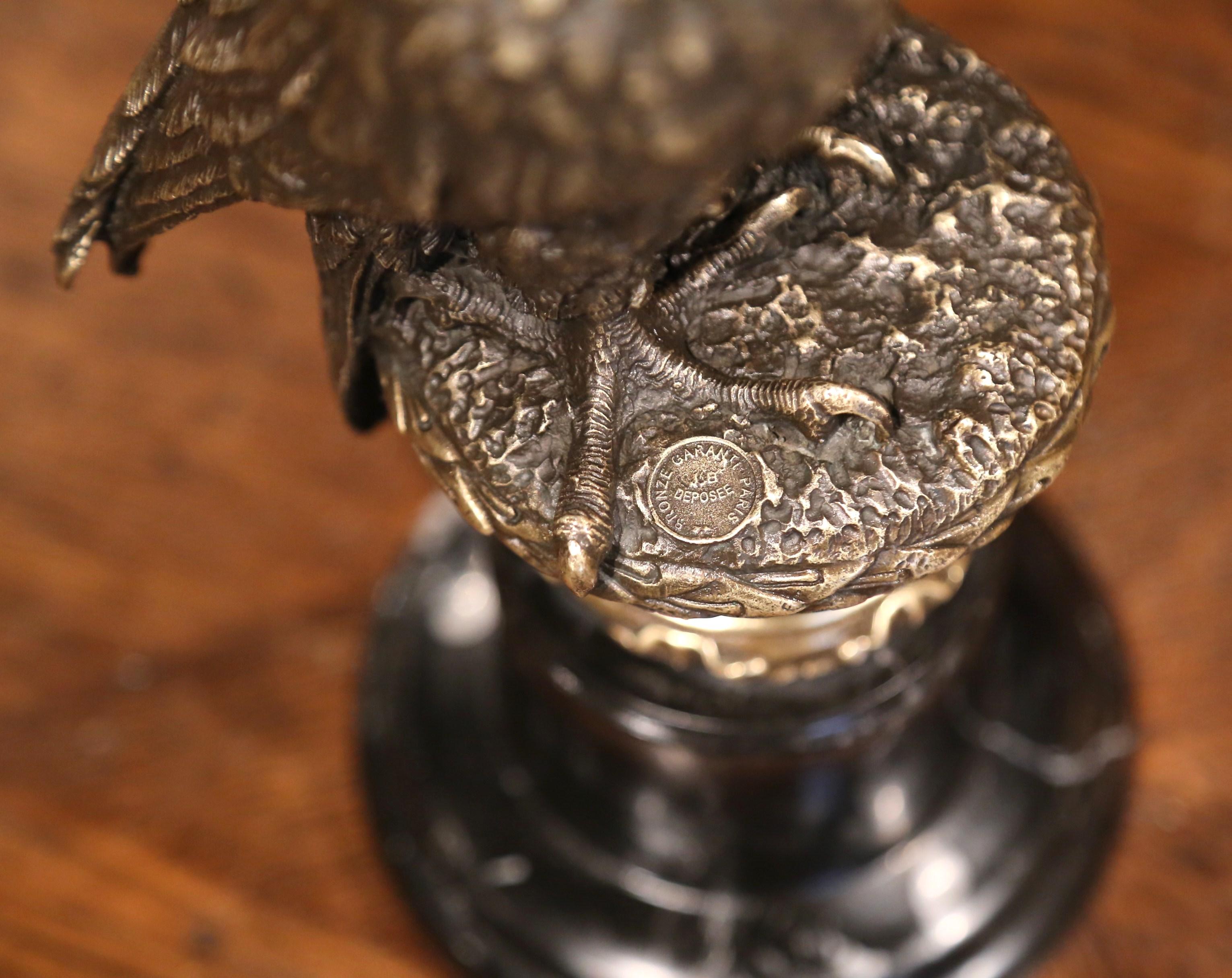 Midcentury Bronze Eagle Sculpture on Marble Base Signed Archibald Thorburn In Excellent Condition In Dallas, TX