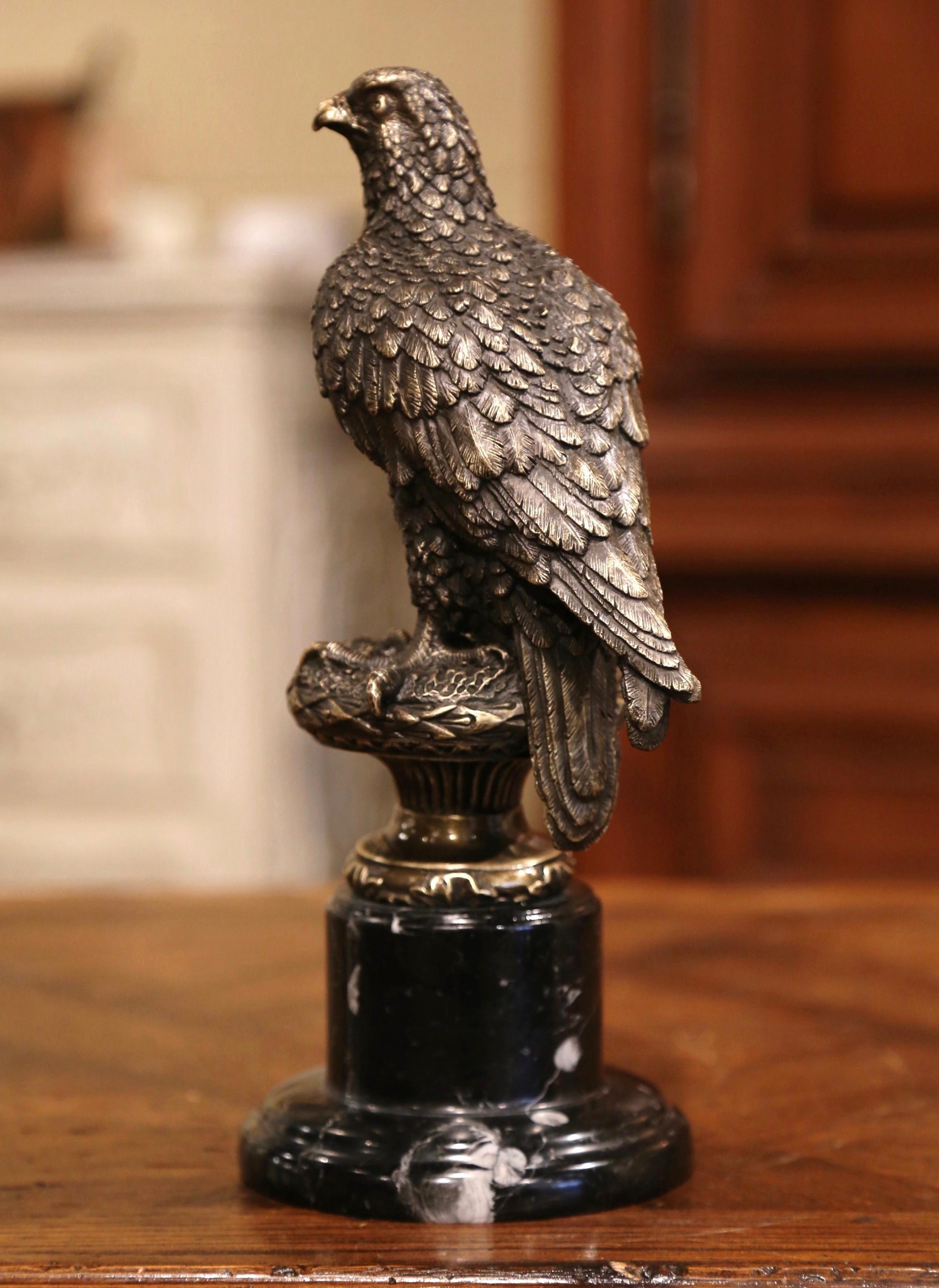 20th Century Midcentury Bronze Eagle Sculpture on Marble Base Signed Archibald Thorburn