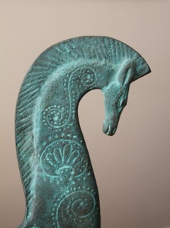 Mid Century Bronze Etruscan Horse Sculpture on Slate Base Attr Frederic Weinberg