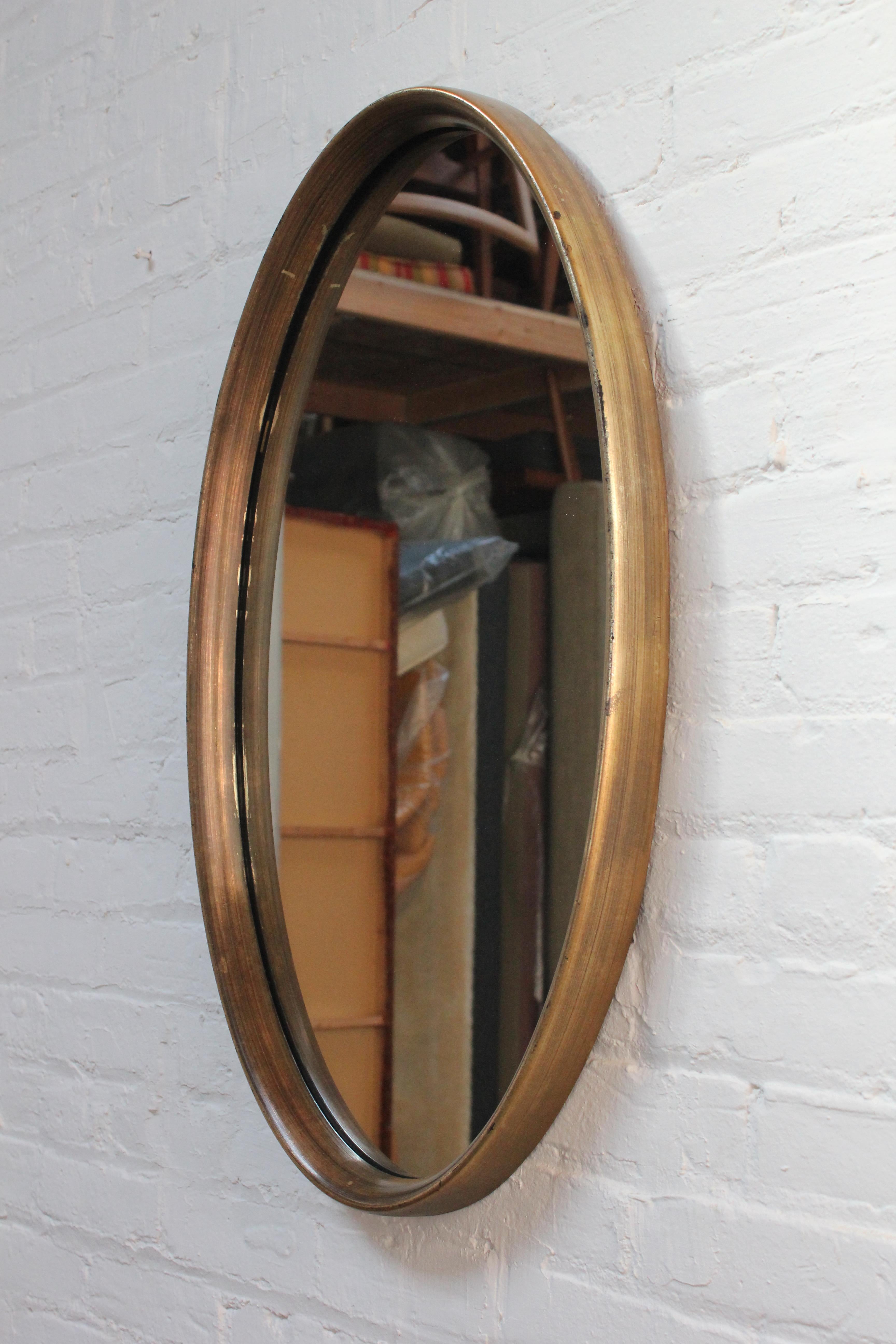 Mid-Century Modern Mid-Century Bronze Finish Oval Wall Mirror After Labarge