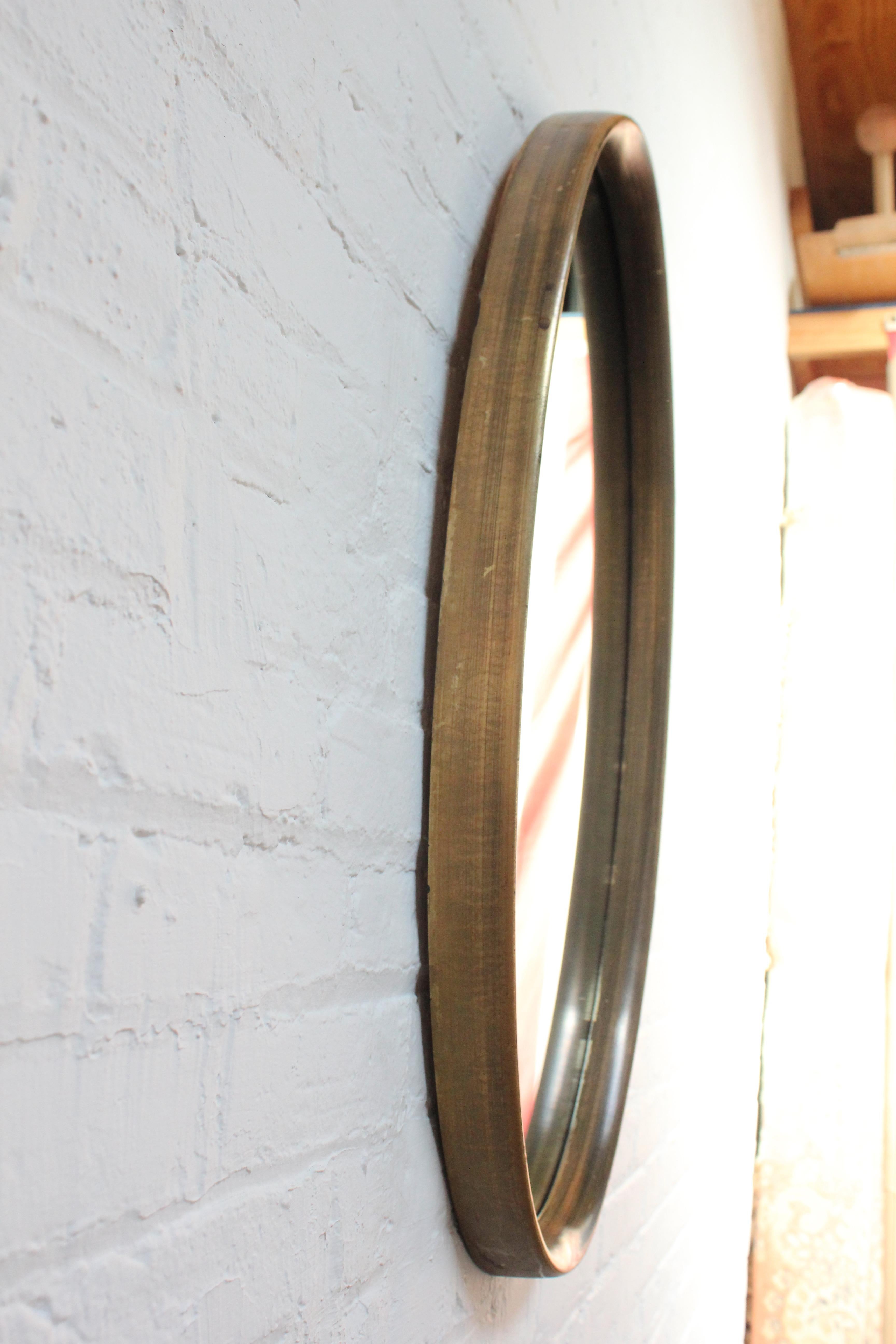 American Mid-Century Bronze Finish Oval Wall Mirror After Labarge