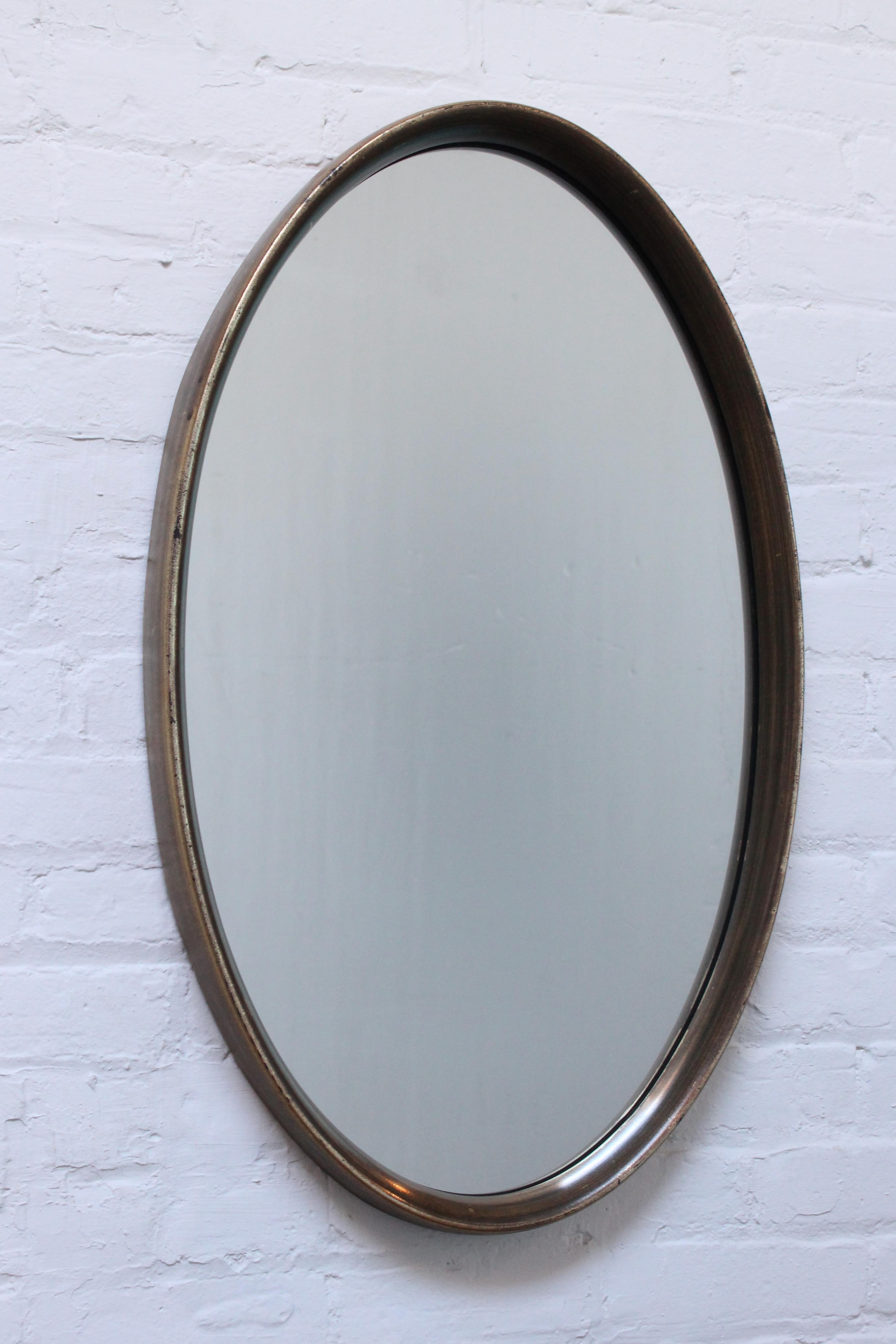 Late 20th Century Mid-Century Bronze Finish Oval Wall Mirror After Labarge