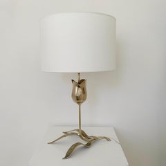 Mid-Century Bronze Flower and Leaves Table Lamp, circa 1970, France.