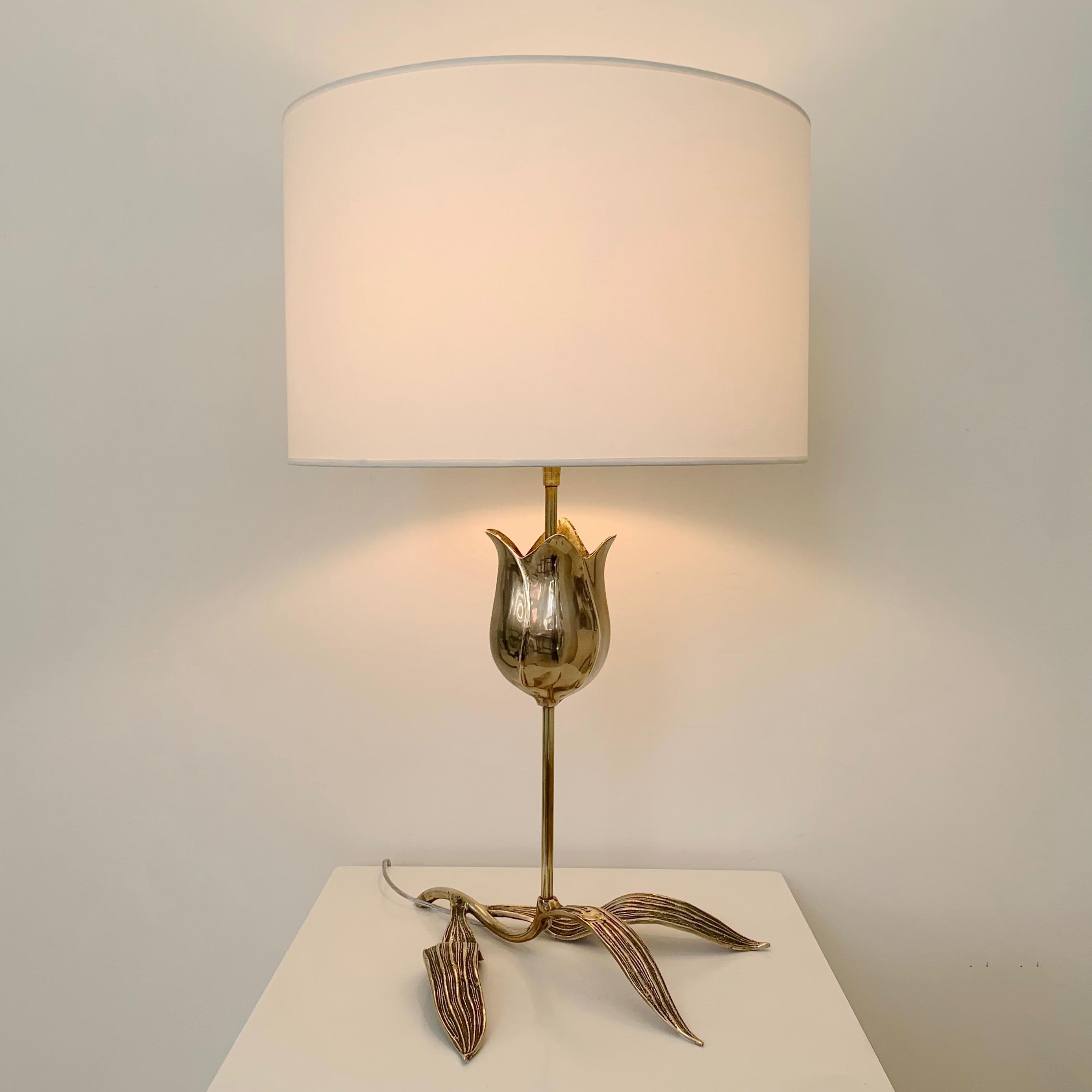 Mid-Century Modern Mid-Century Bronze Flower and Leaves Table Lamp, circa 1970, France. For Sale
